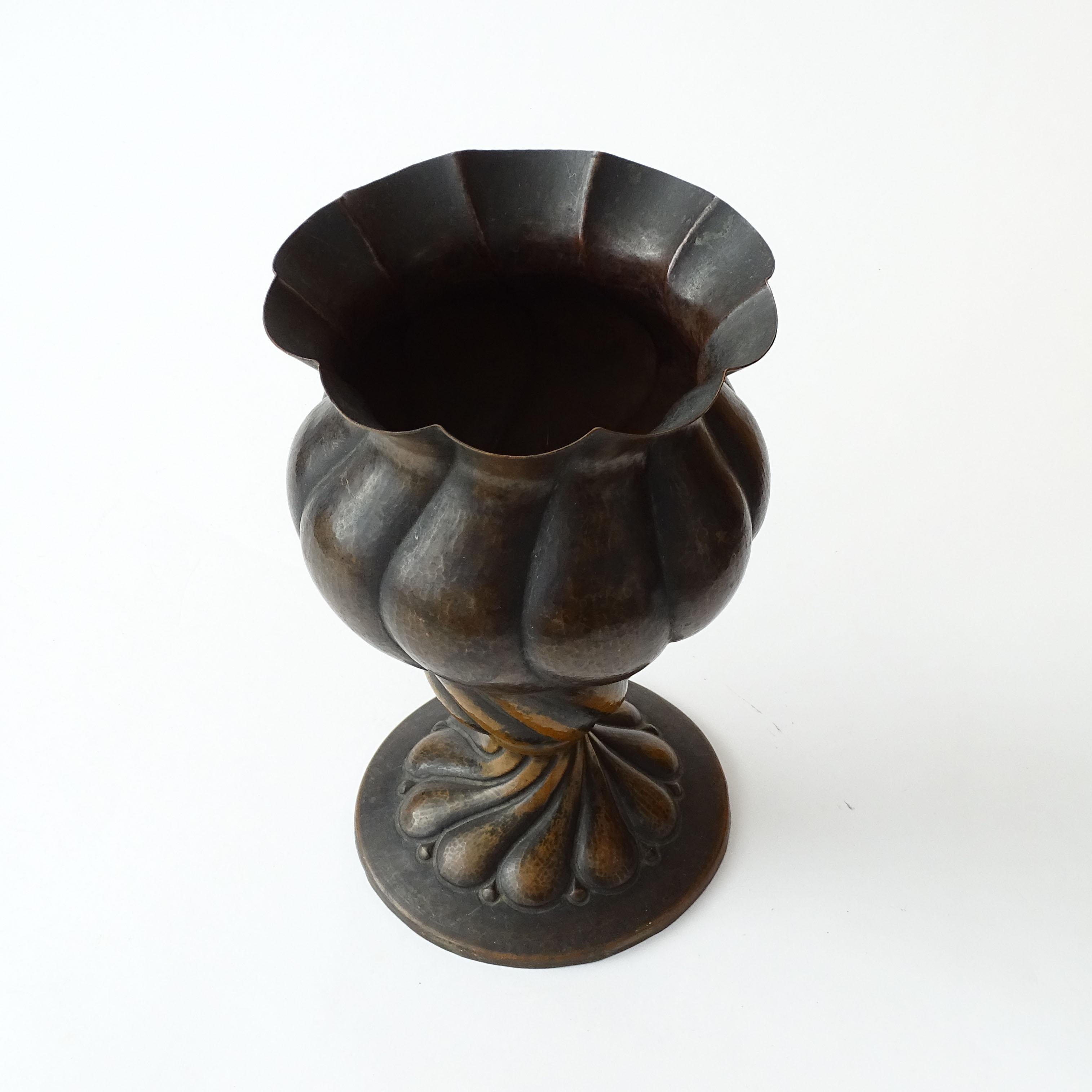 Art Deco Italian 1940s Classical Twirl Copper Vase For Sale