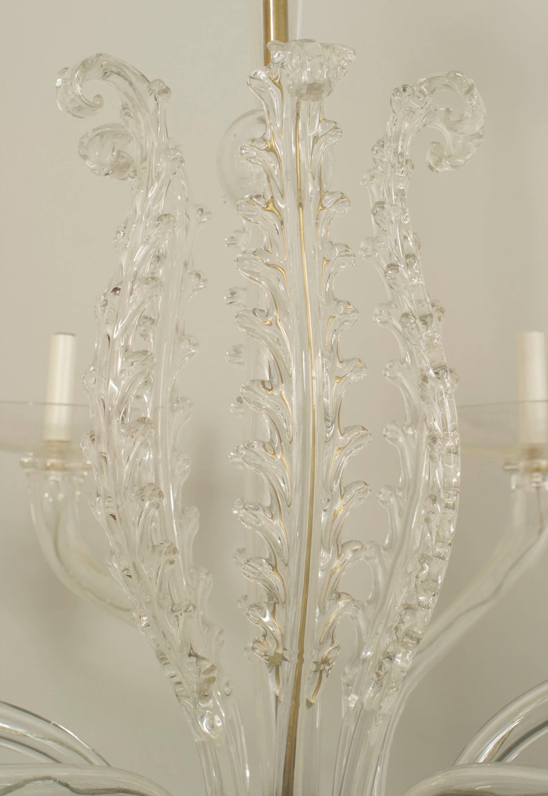20th Century Italian 1940s Clear Glass Chandelier with Six Scroll Arms