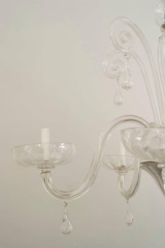 Paolo Venini Italian Mid-Century Glass Scroll Chandelier