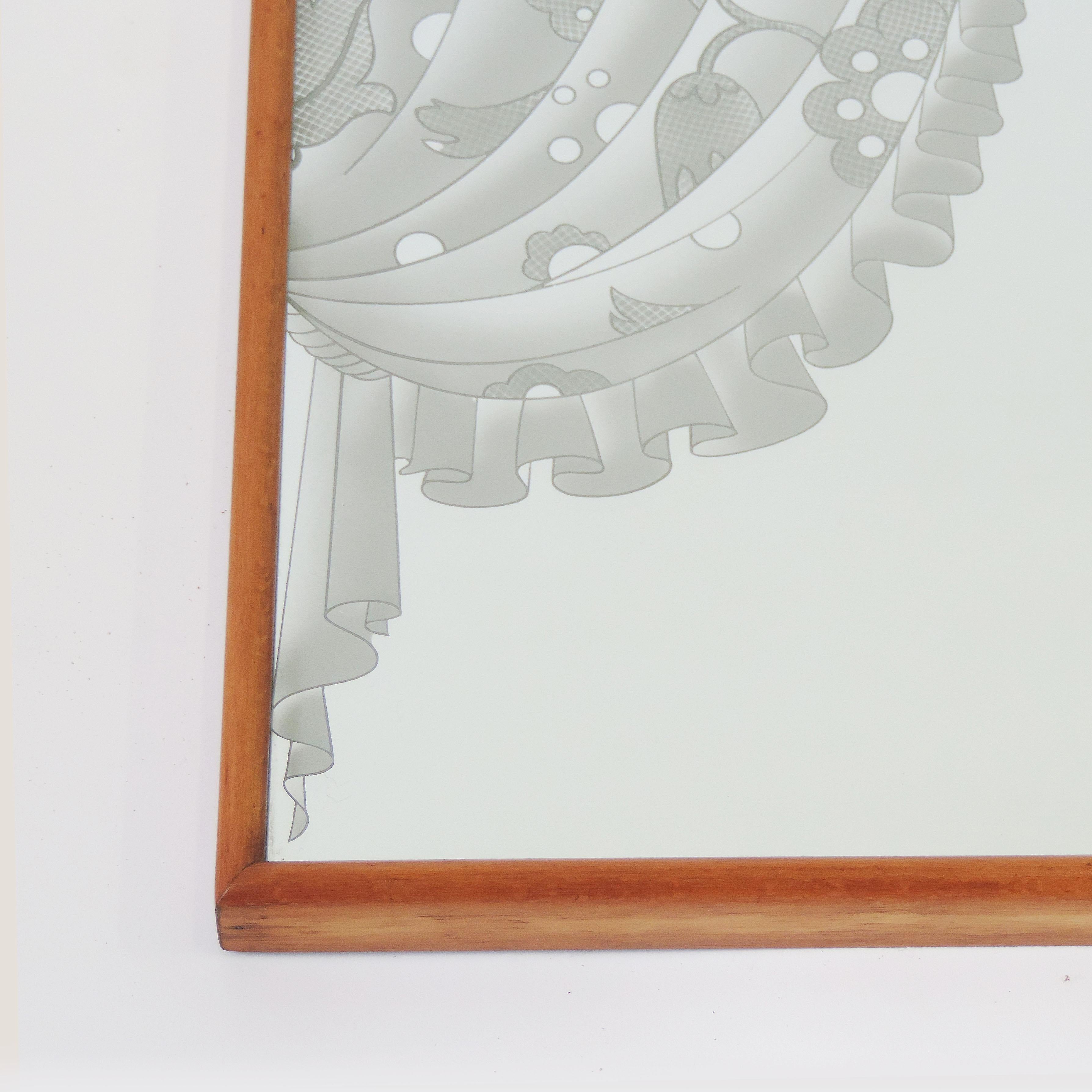 Italian 1940s Curtains Wall Mirror with a Wood Frame by Brusotti In Good Condition In Milan, IT