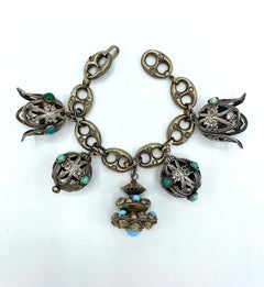 Italian 1940s Etruscan 800 Silver Large Charm Bracelet