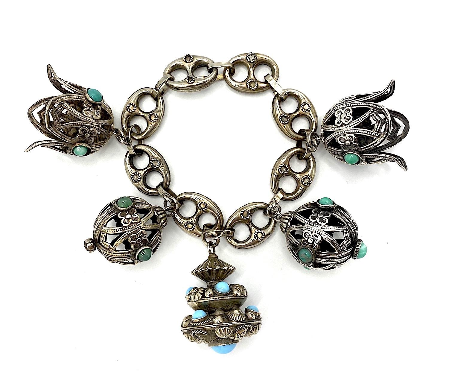 Italian 1940s Etruscan 800 Silver Large Charm Bracelet In Good Condition In New York, NY