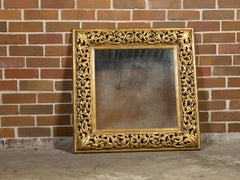 Italian 1940s Giltwood Mirror with Carved Scrolling Foliage and Acanthus Leaves