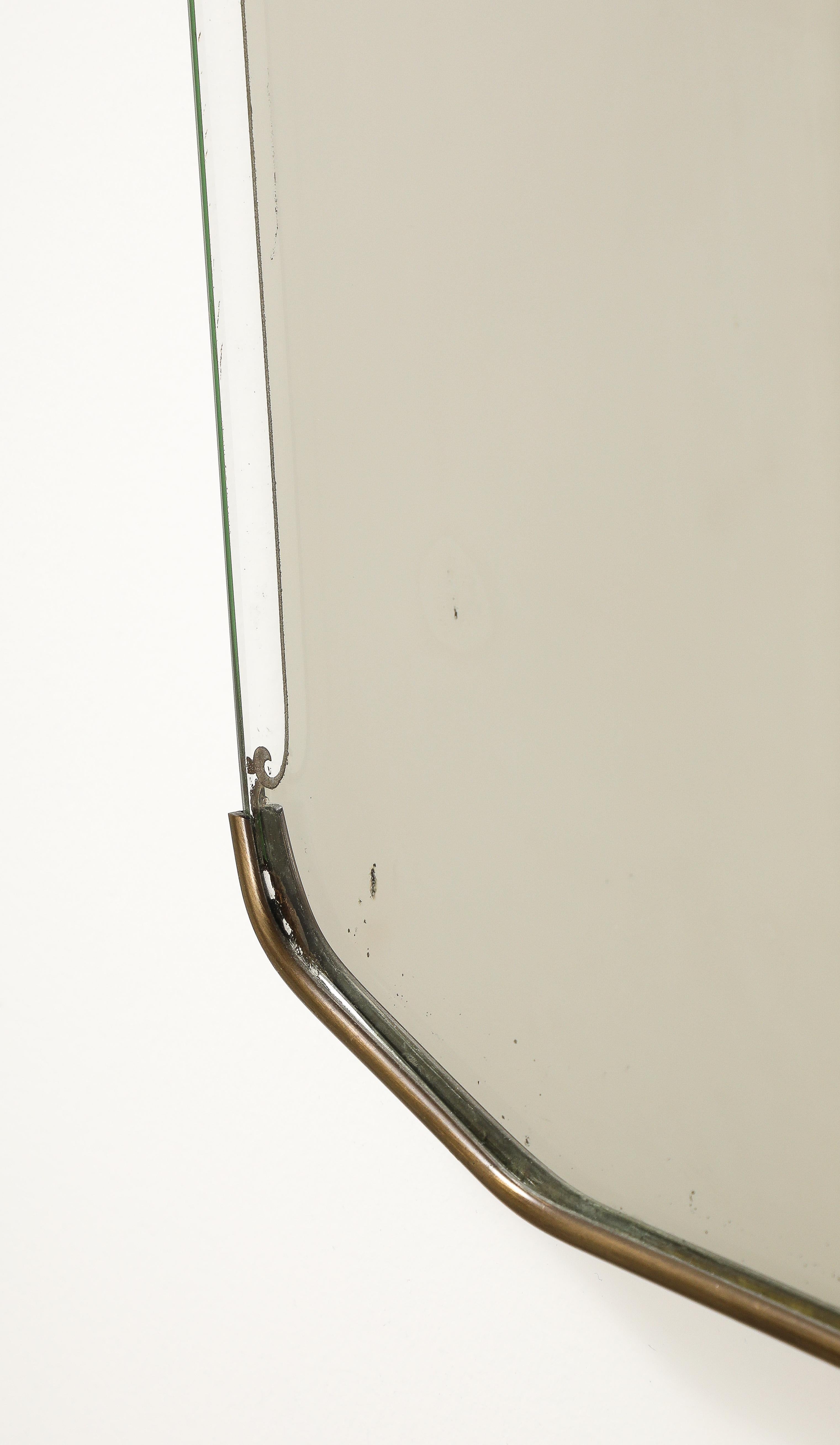 Italian 1940's Glass and Brass Wall Mirror For Sale 5