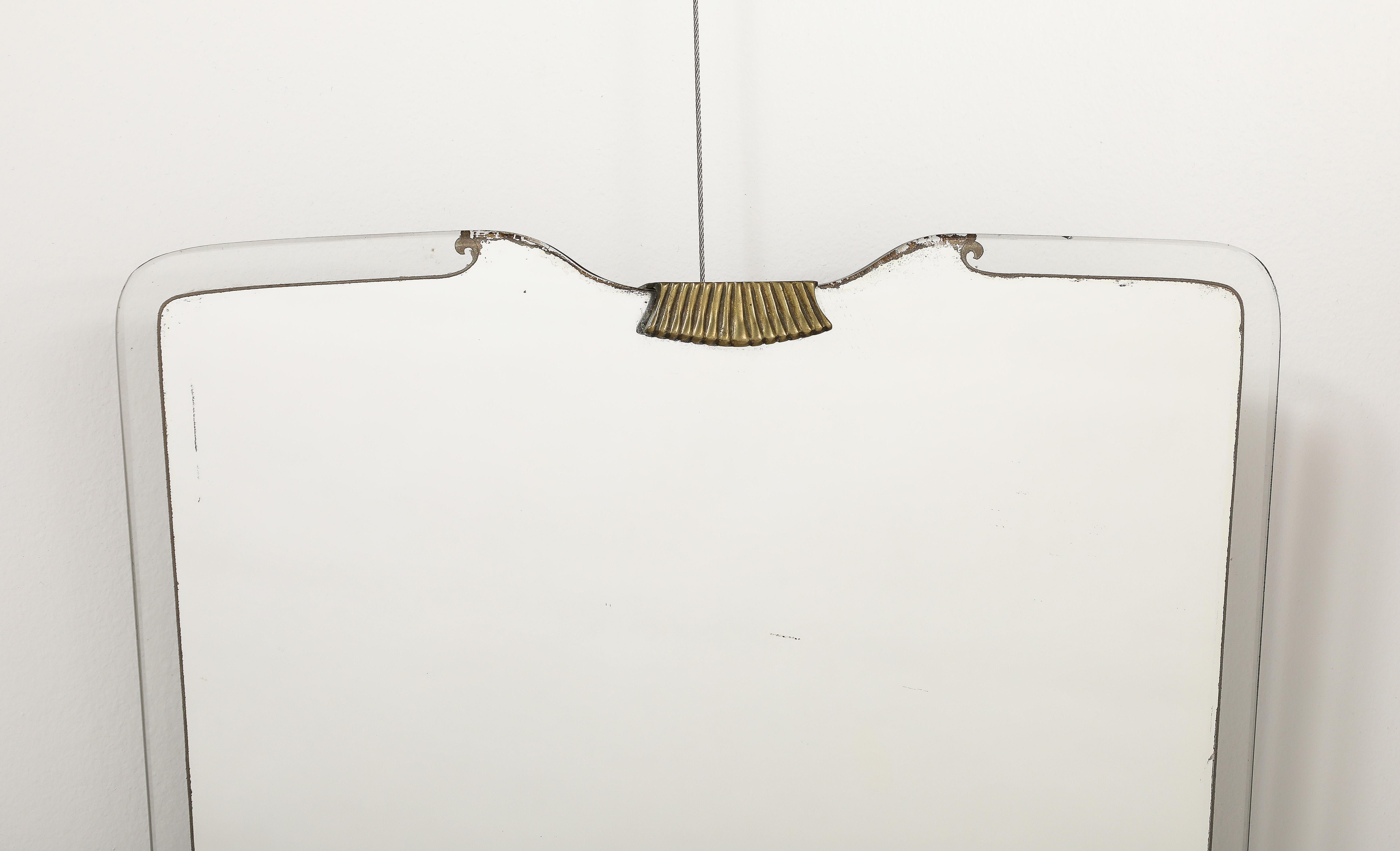 Art Deco Italian 1940's Glass and Brass Wall Mirror For Sale