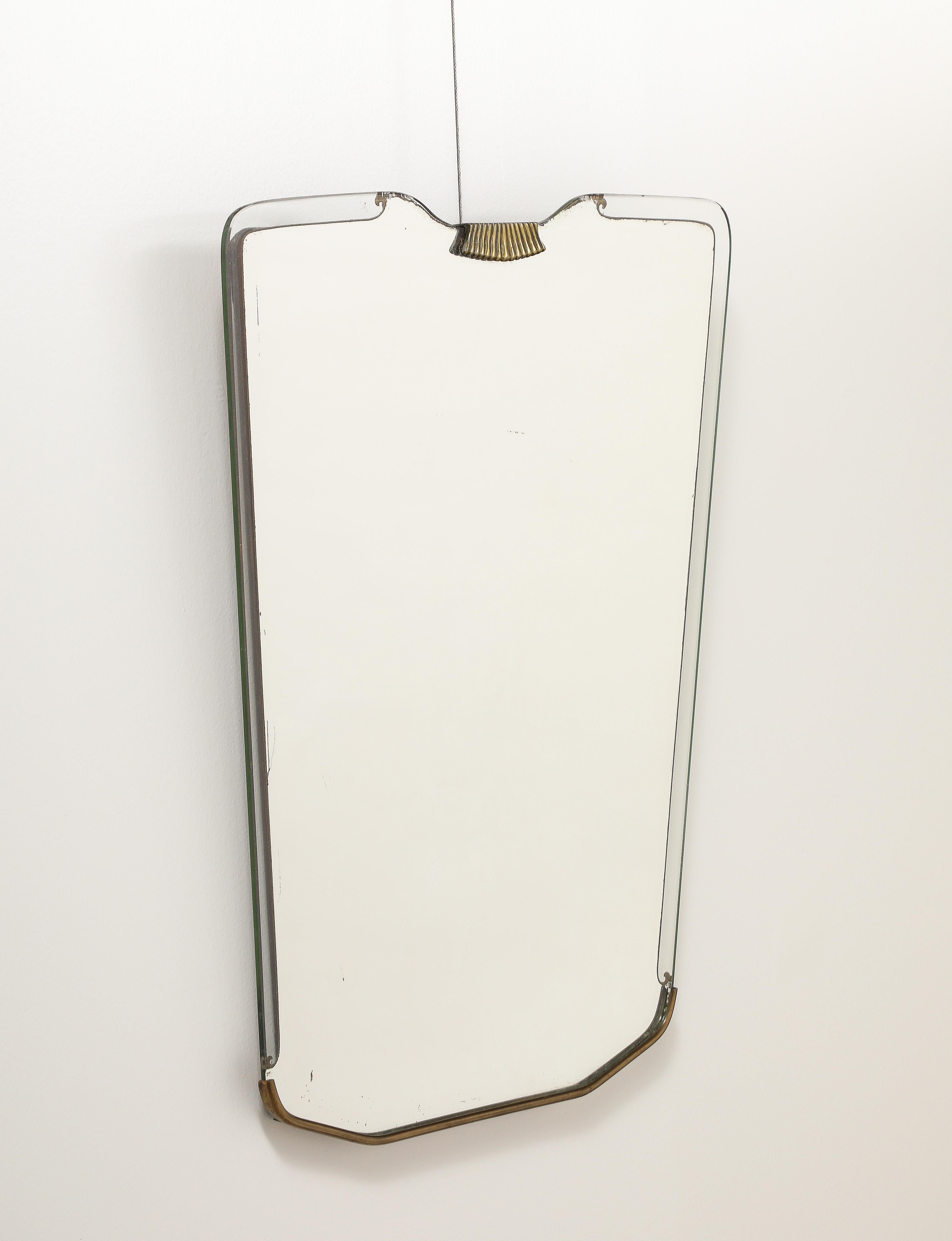 Italian 1940's Glass and Brass Wall Mirror In Good Condition For Sale In New York, NY