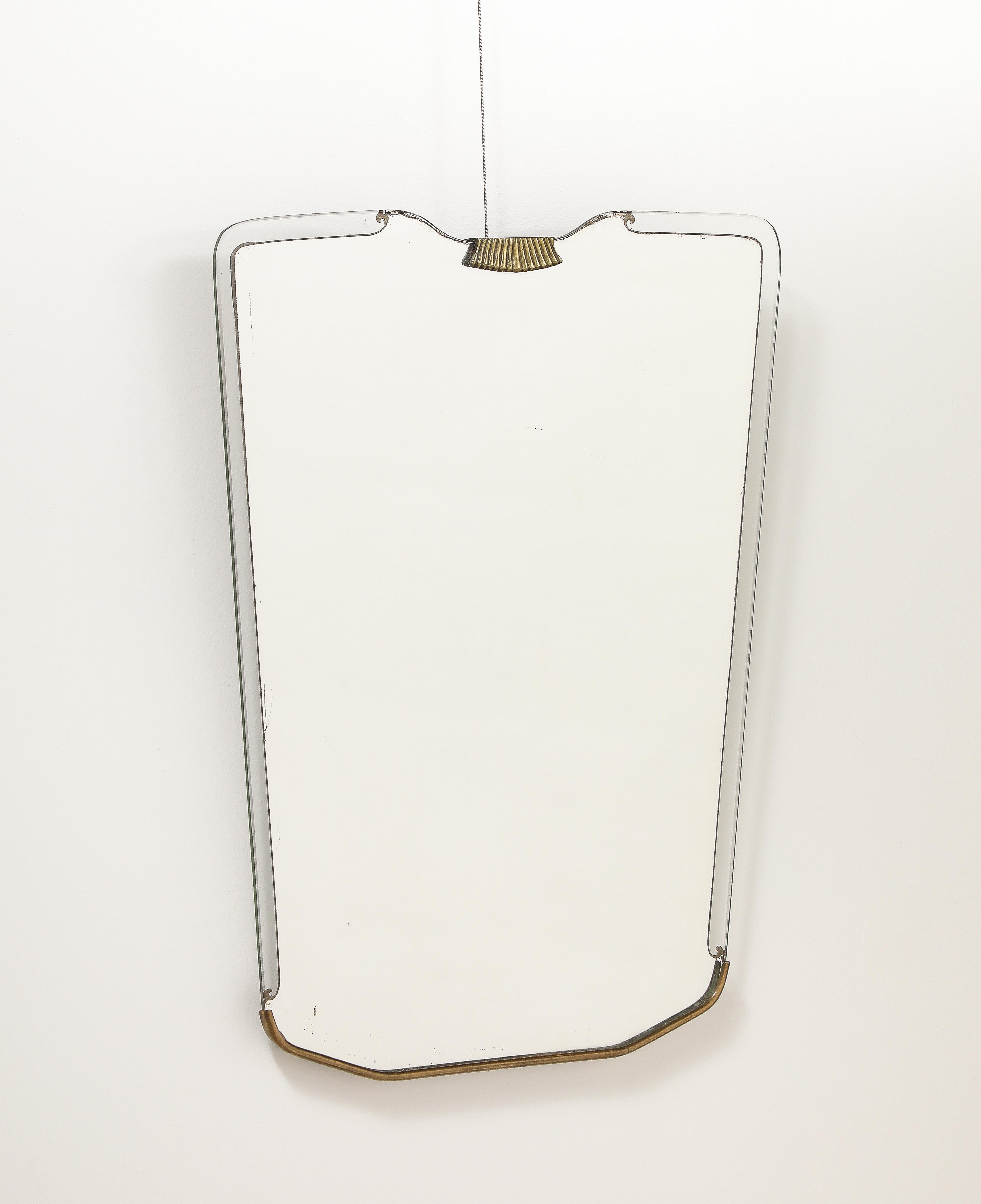 Mid-20th Century Italian 1940's Glass and Brass Wall Mirror For Sale