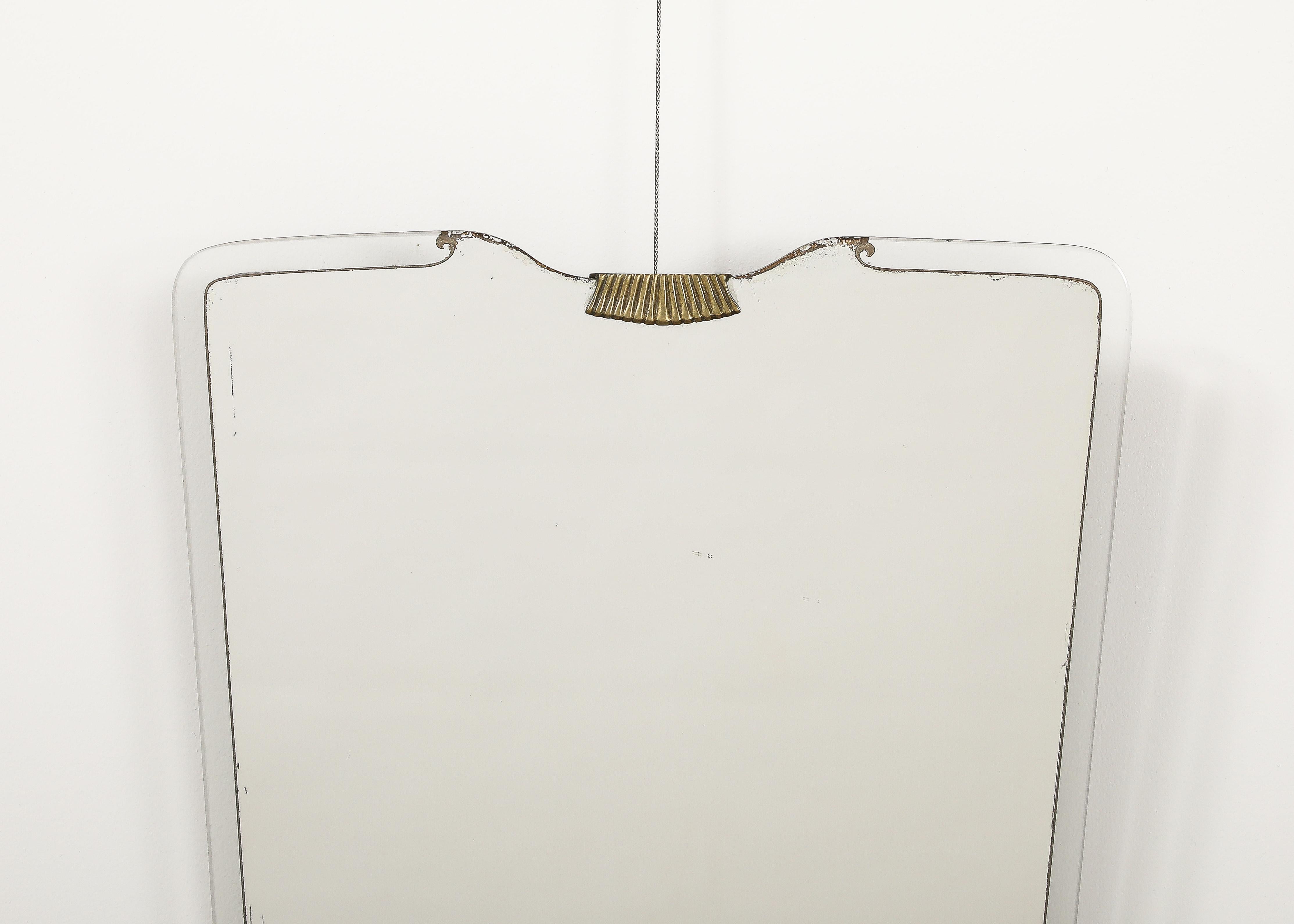 Italian 1940's Glass and Brass Wall Mirror For Sale 1