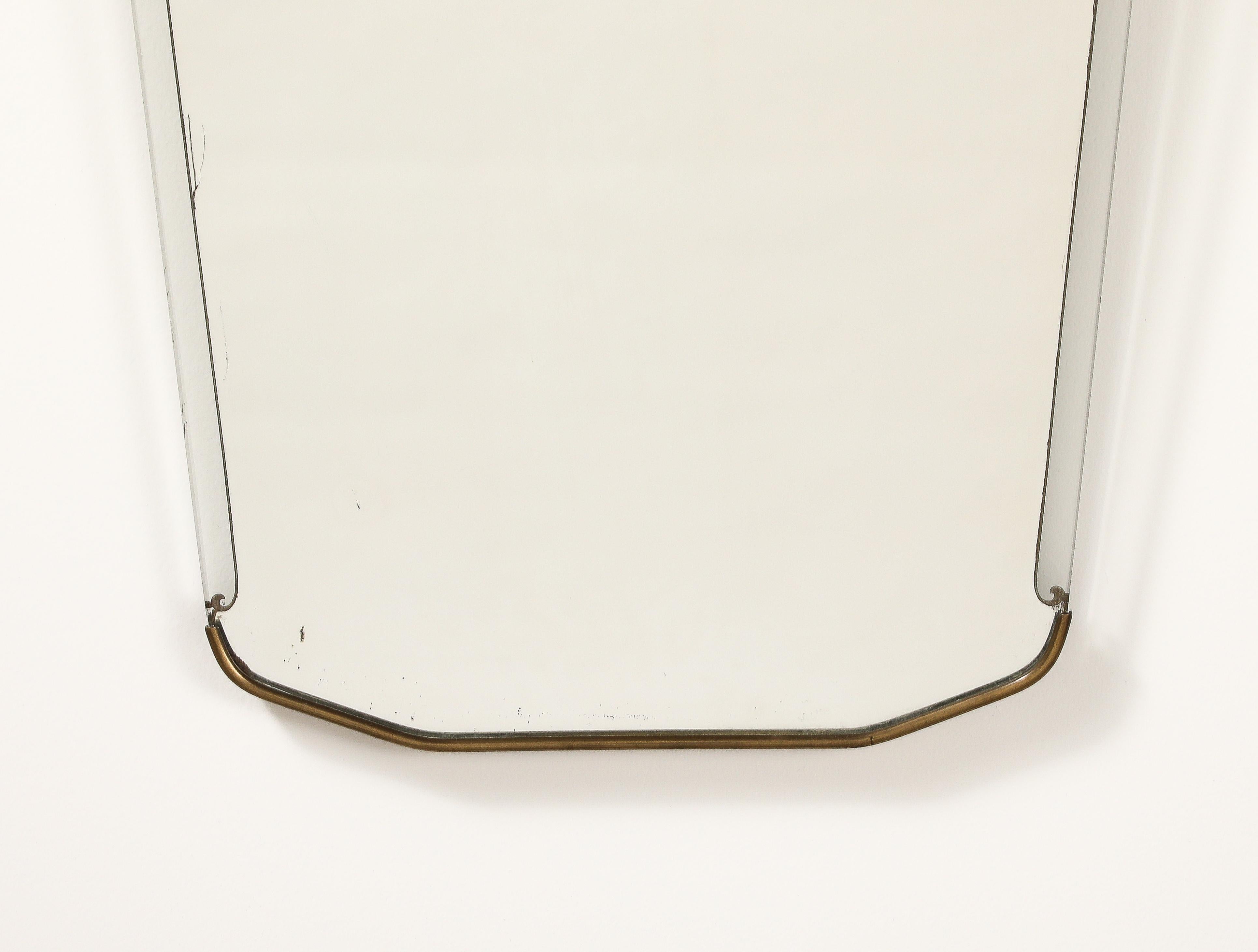 Italian 1940's Glass and Brass Wall Mirror For Sale 2