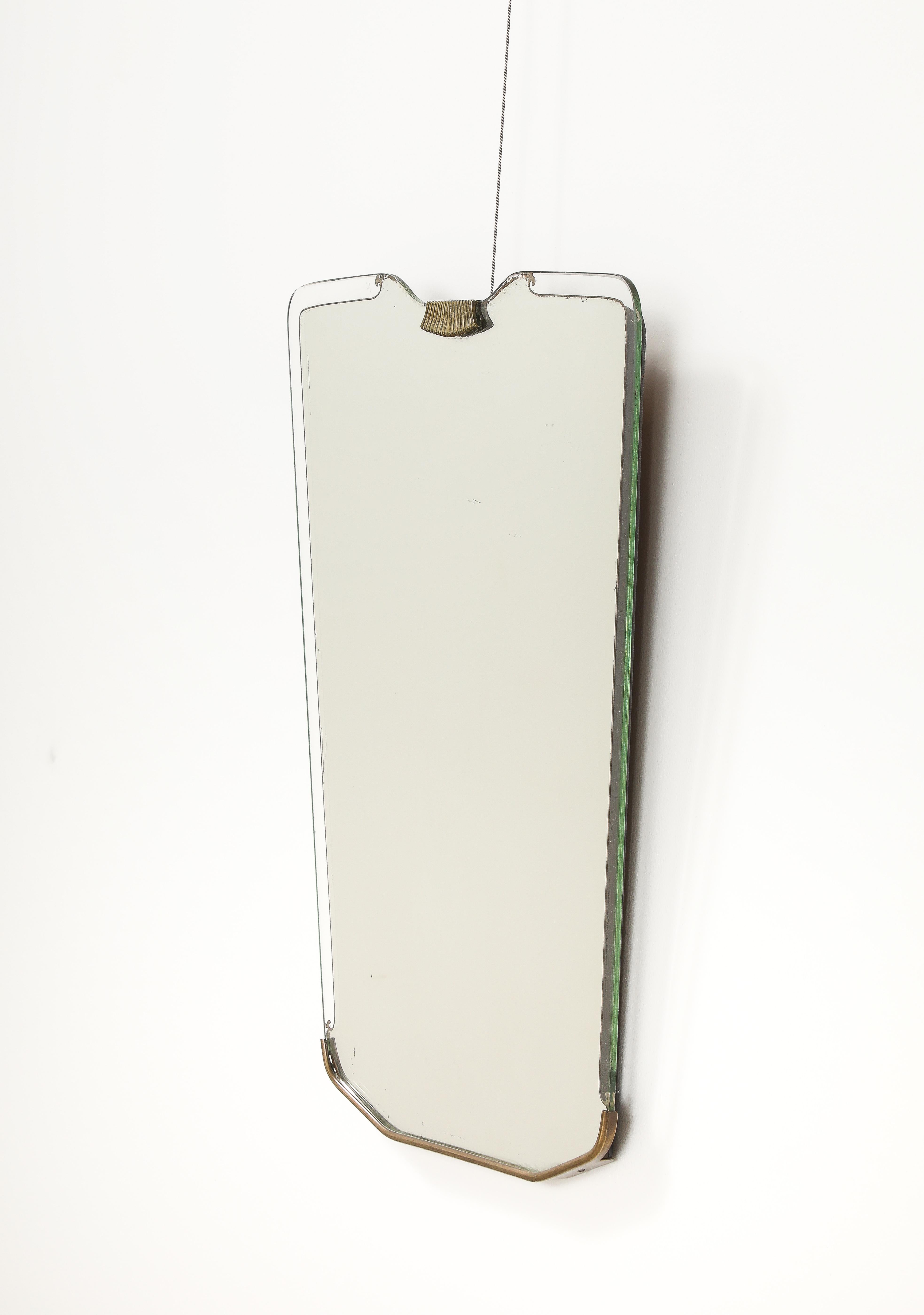 Italian 1940's Glass and Brass Wall Mirror For Sale 3