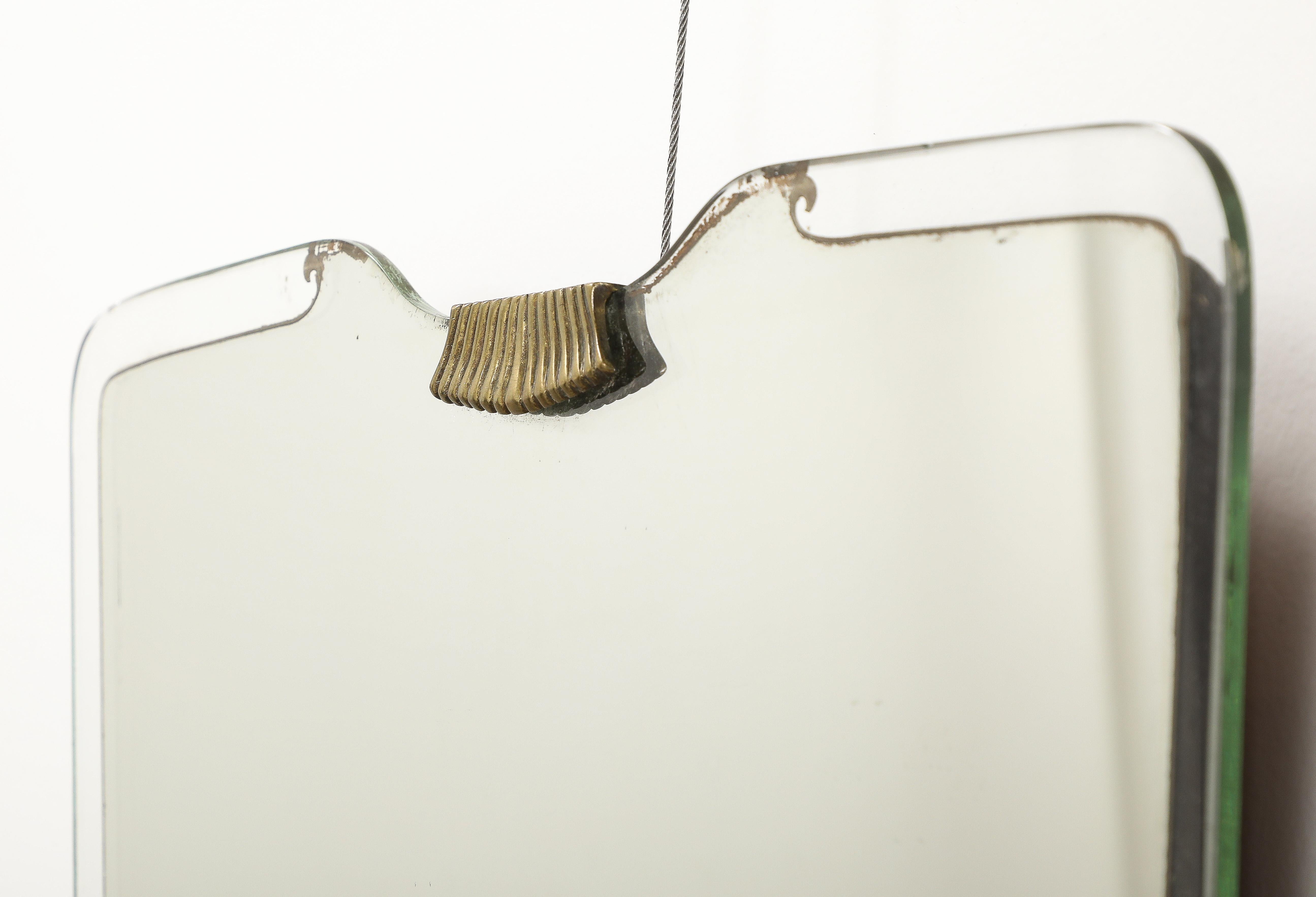Italian 1940's Glass and Brass Wall Mirror For Sale 4