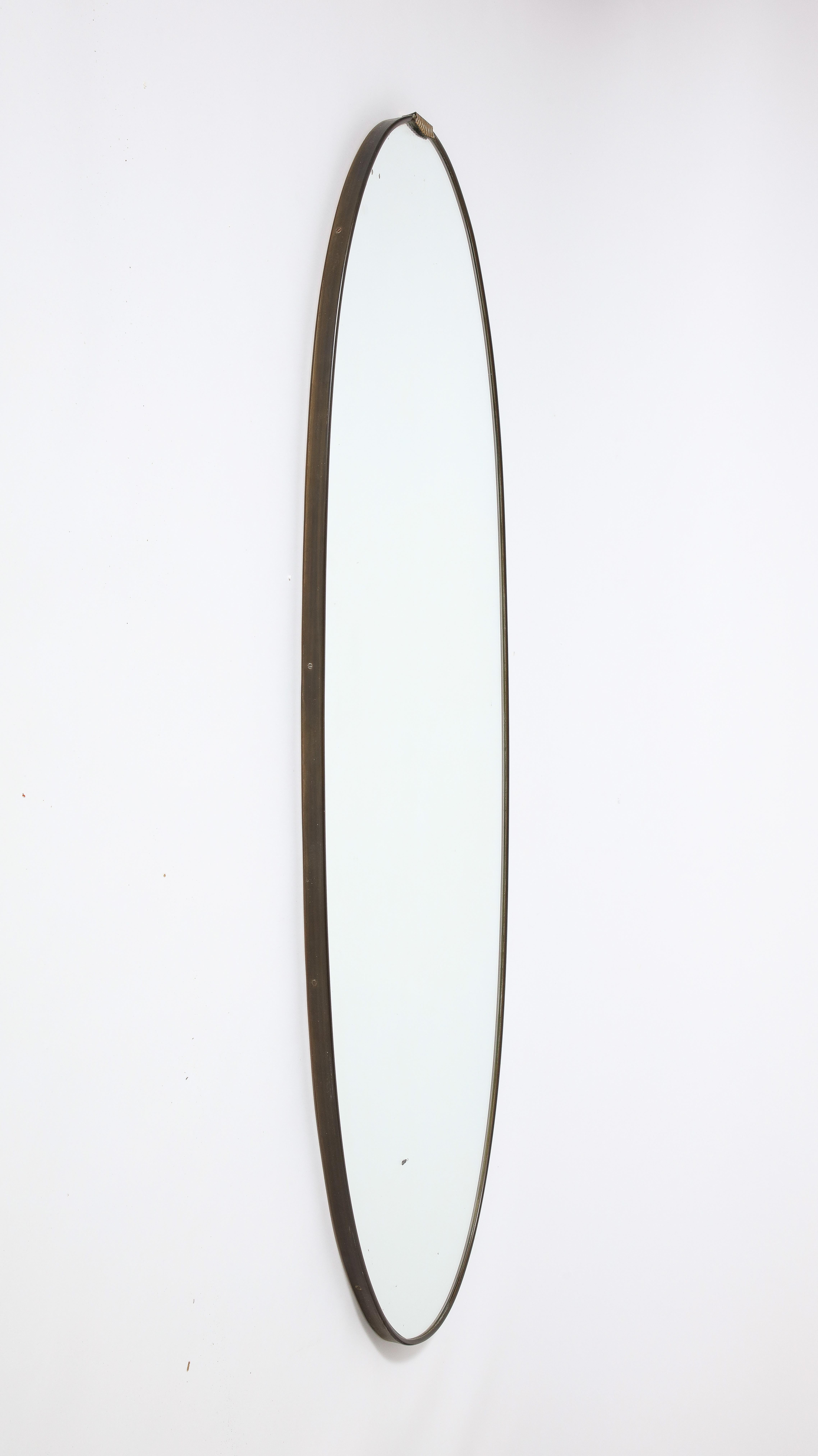 Italian 1940's Grand Scale Oval Mirror with Brass Decoration, circa 1940  For Sale 5