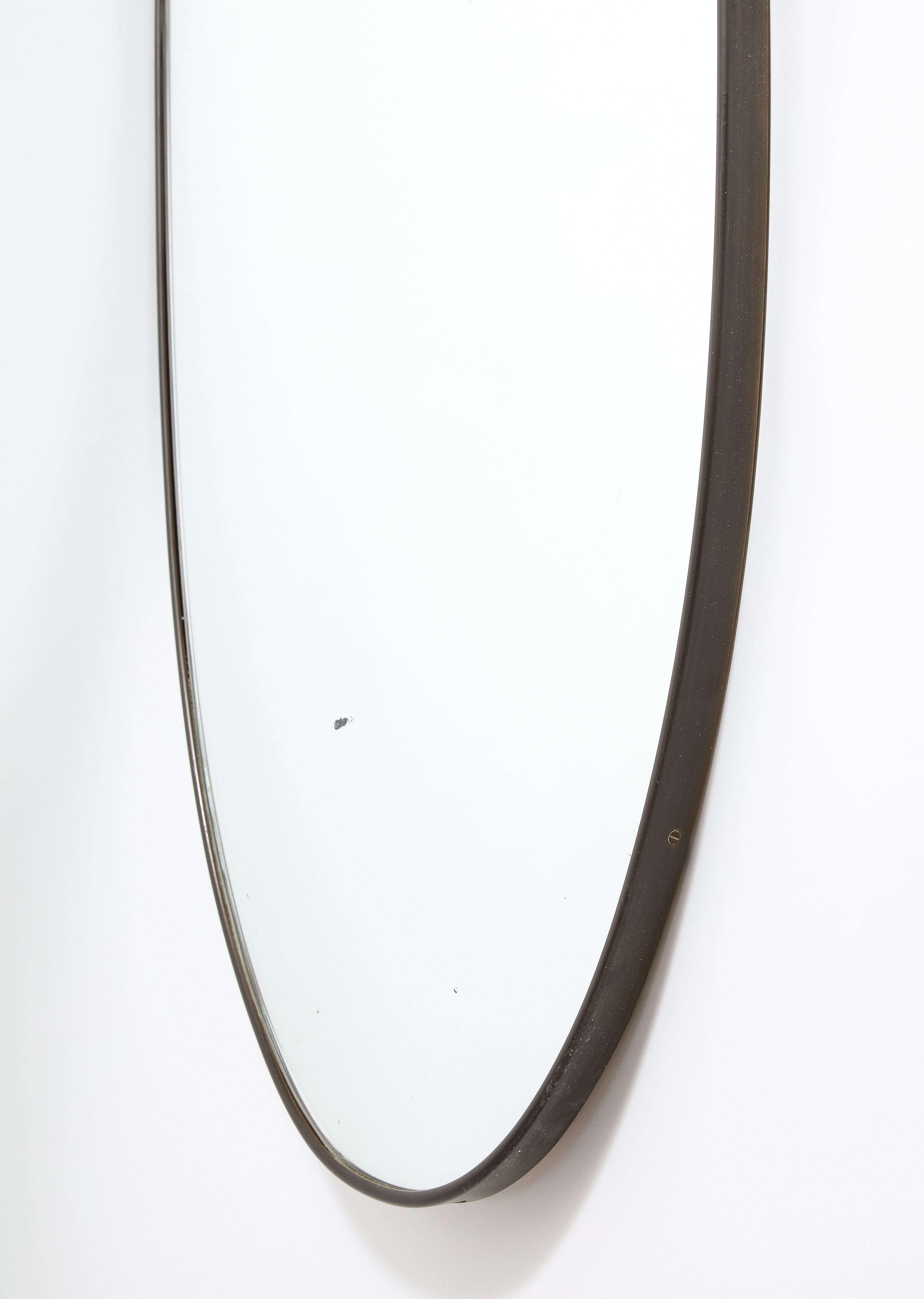 Italian 1940's Grand Scale Oval Mirror with Brass Decoration, circa 1940  For Sale 2