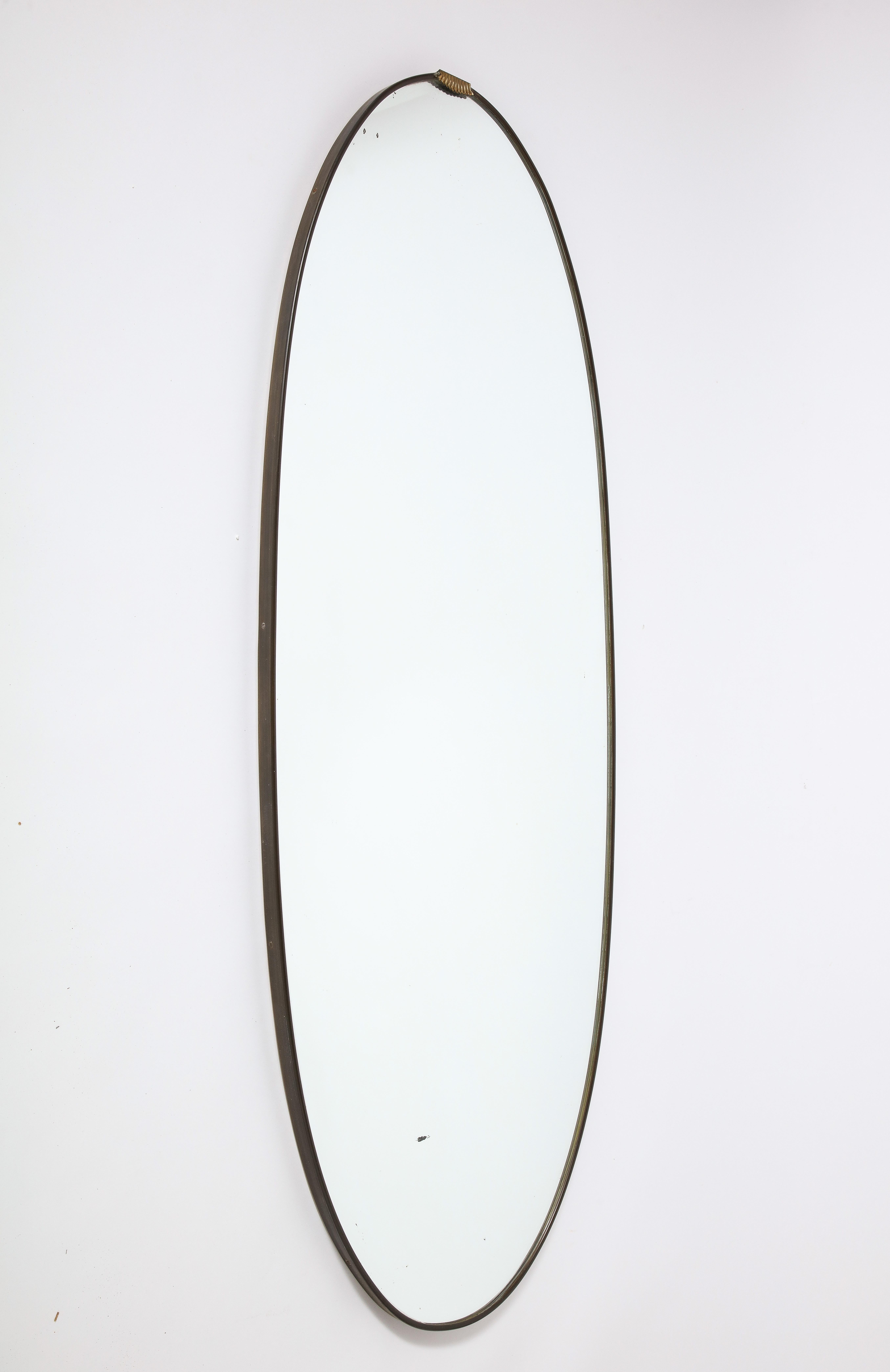 Italian 1940's Grand Scale Oval Mirror with Brass Decoration, circa 1940  For Sale 3