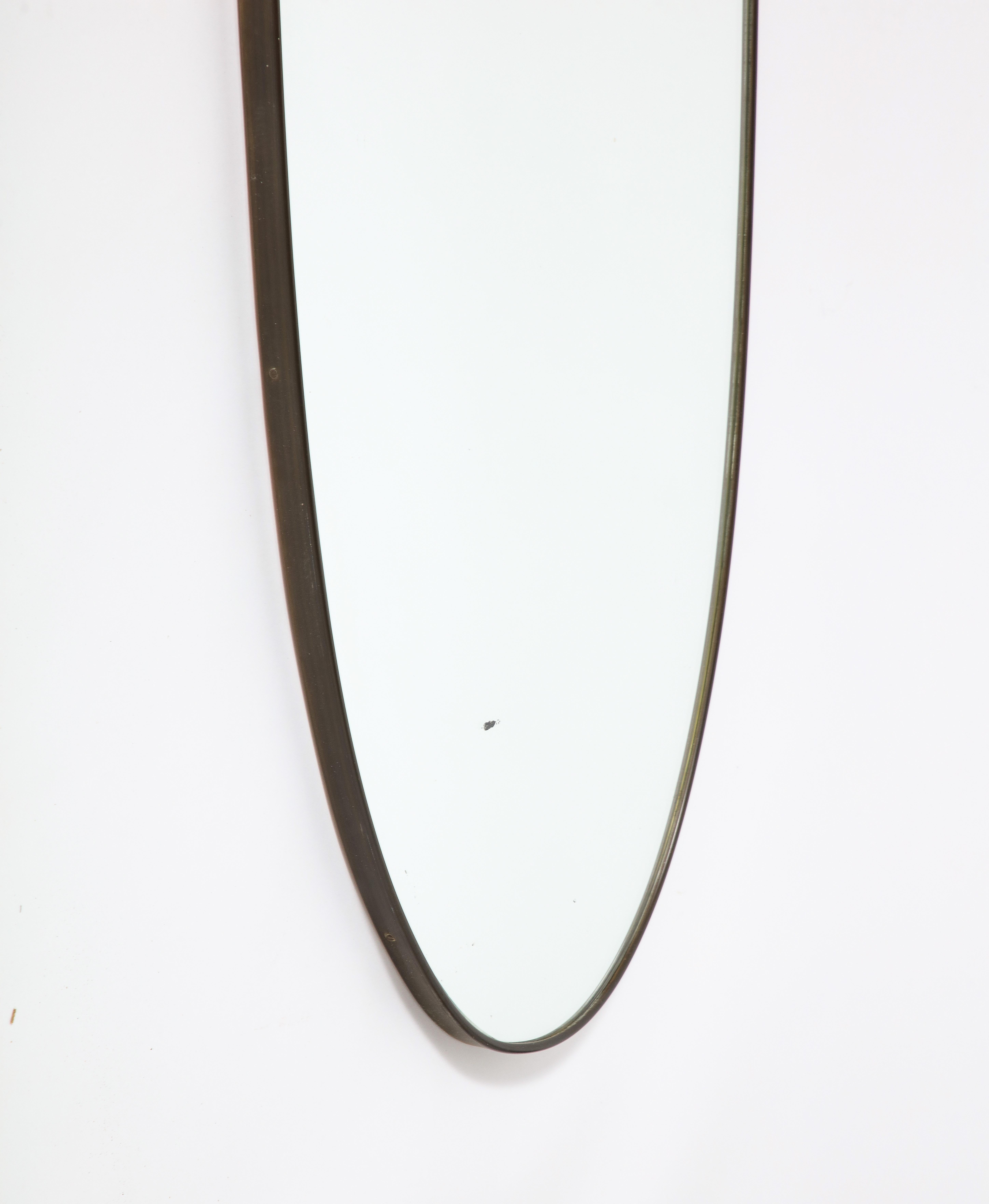 Italian 1940's Grand Scale Oval Mirror with Brass Decoration, circa 1940  For Sale 4