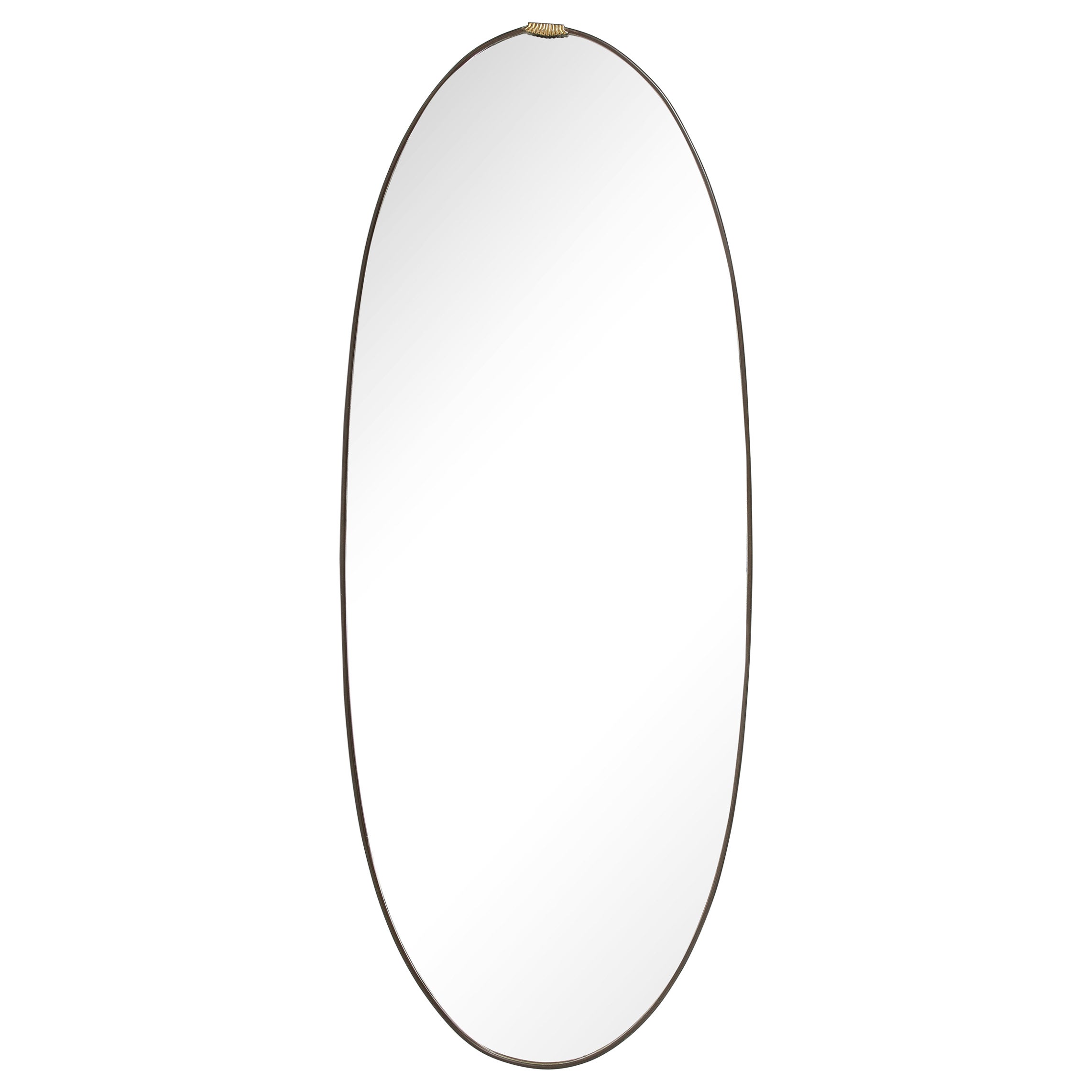 Miroir ovale à grande échelle italien des années 1940 avec décoration en laiton, circa 1940 en vente