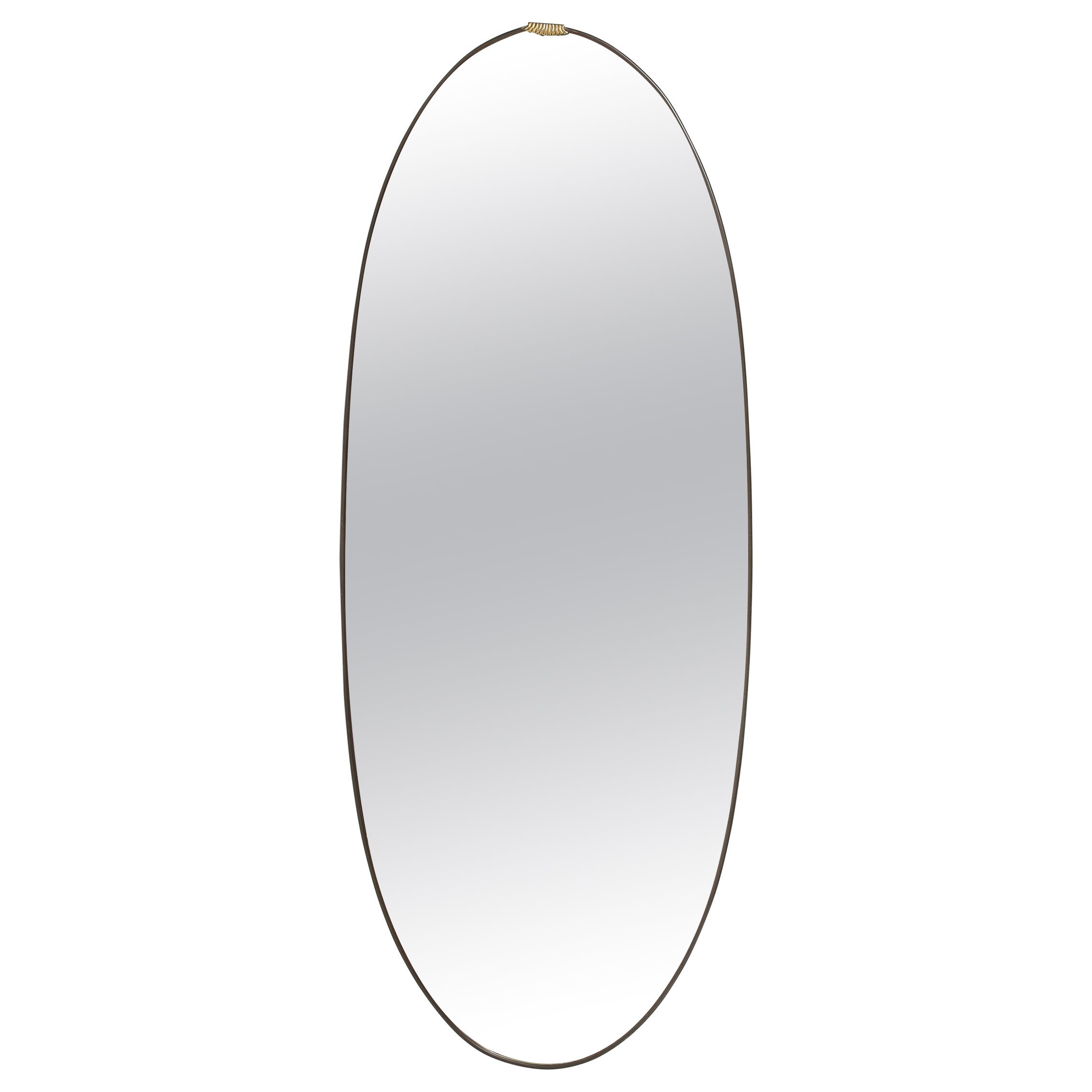 Italian 1940's Grand Scale Oval Mirror with Brass Decoration, circa 1940