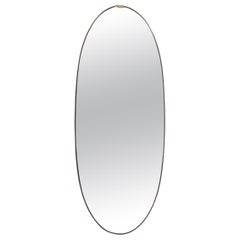 Italian 1940's Grand Scale Oval Mirror with Brass Decoration, circa 1940