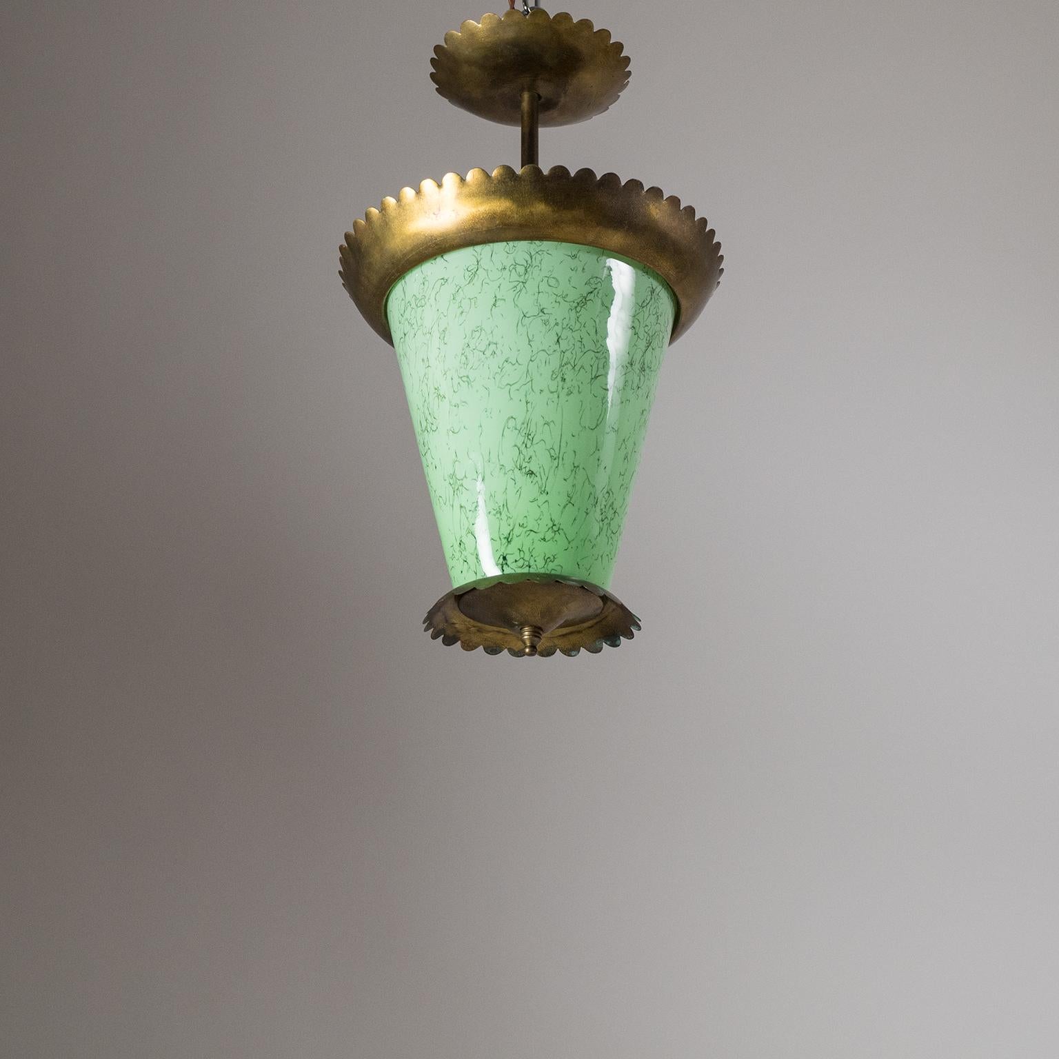 Italian 1940s Lantern, Brass and Murano Glass 9
