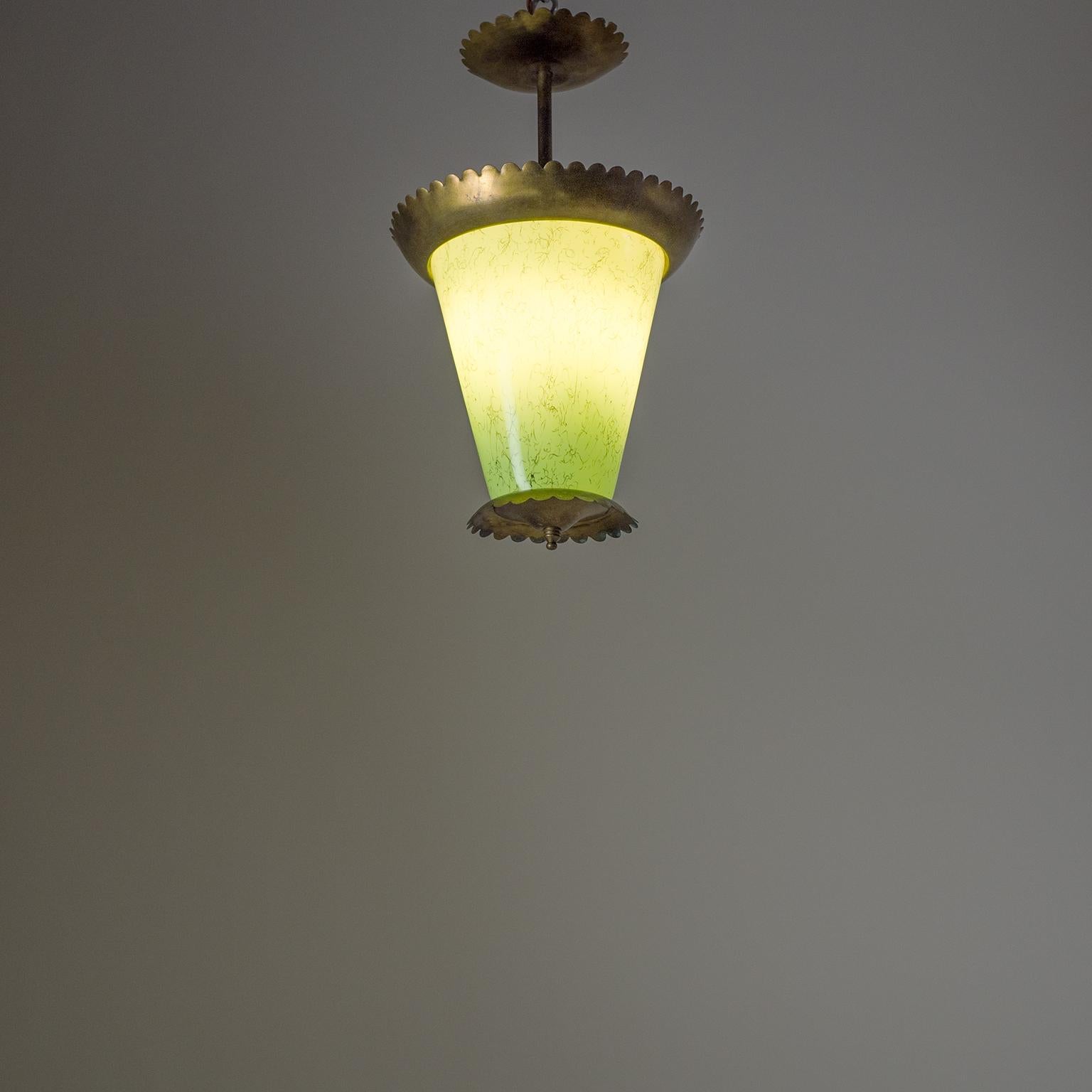 Italian 1940s Lantern, Brass and Murano Glass 10