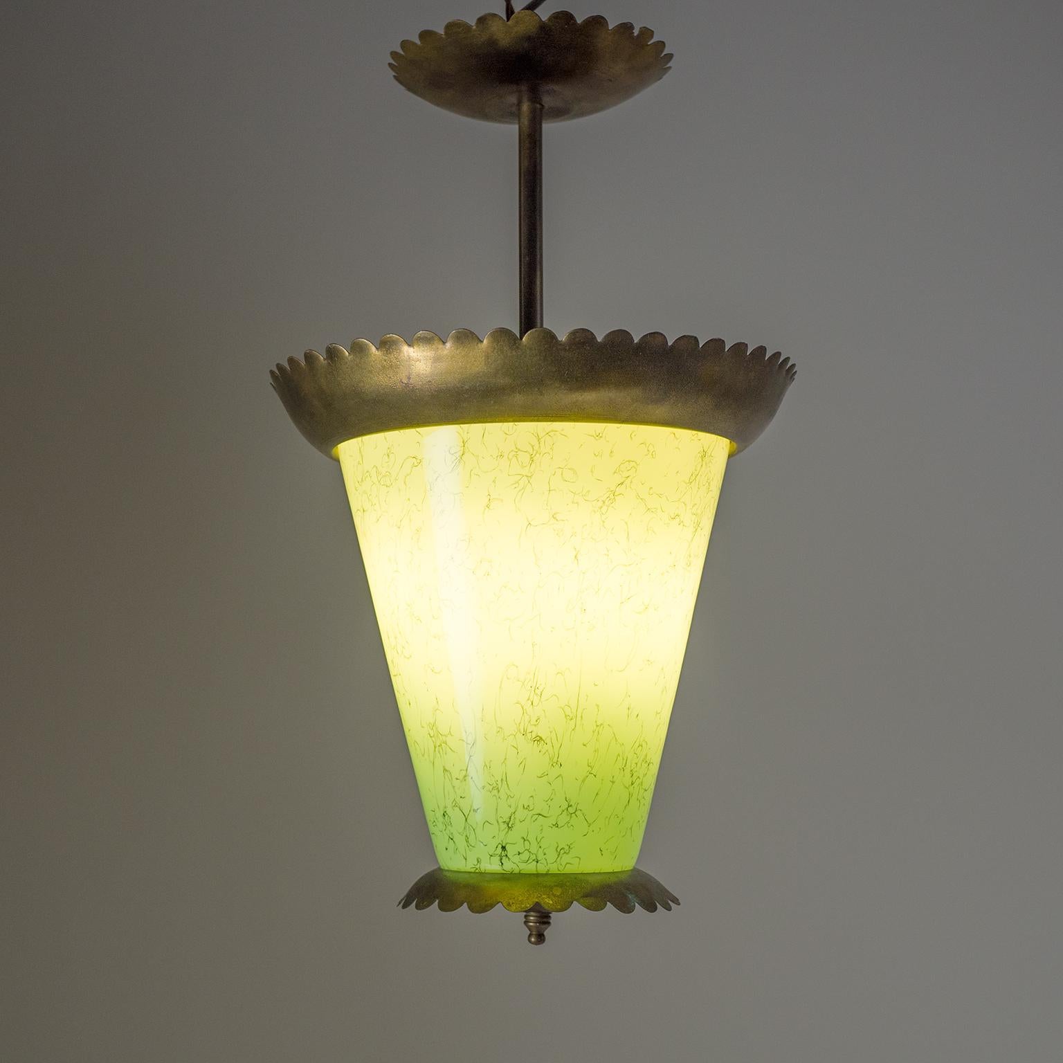 Art Deco Italian 1940s Lantern, Brass and Murano Glass