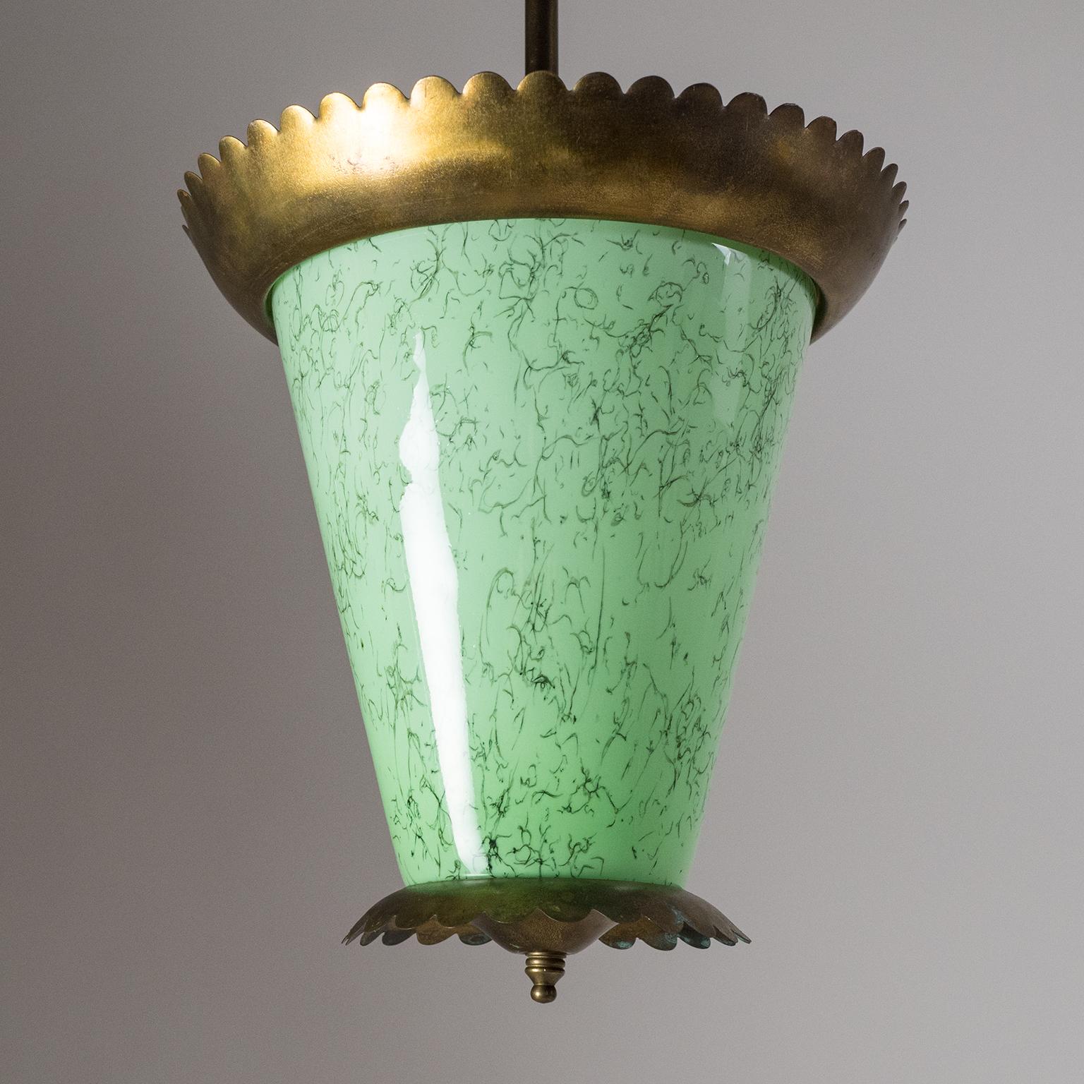 Mid-20th Century Italian 1940s Lantern, Brass and Murano Glass