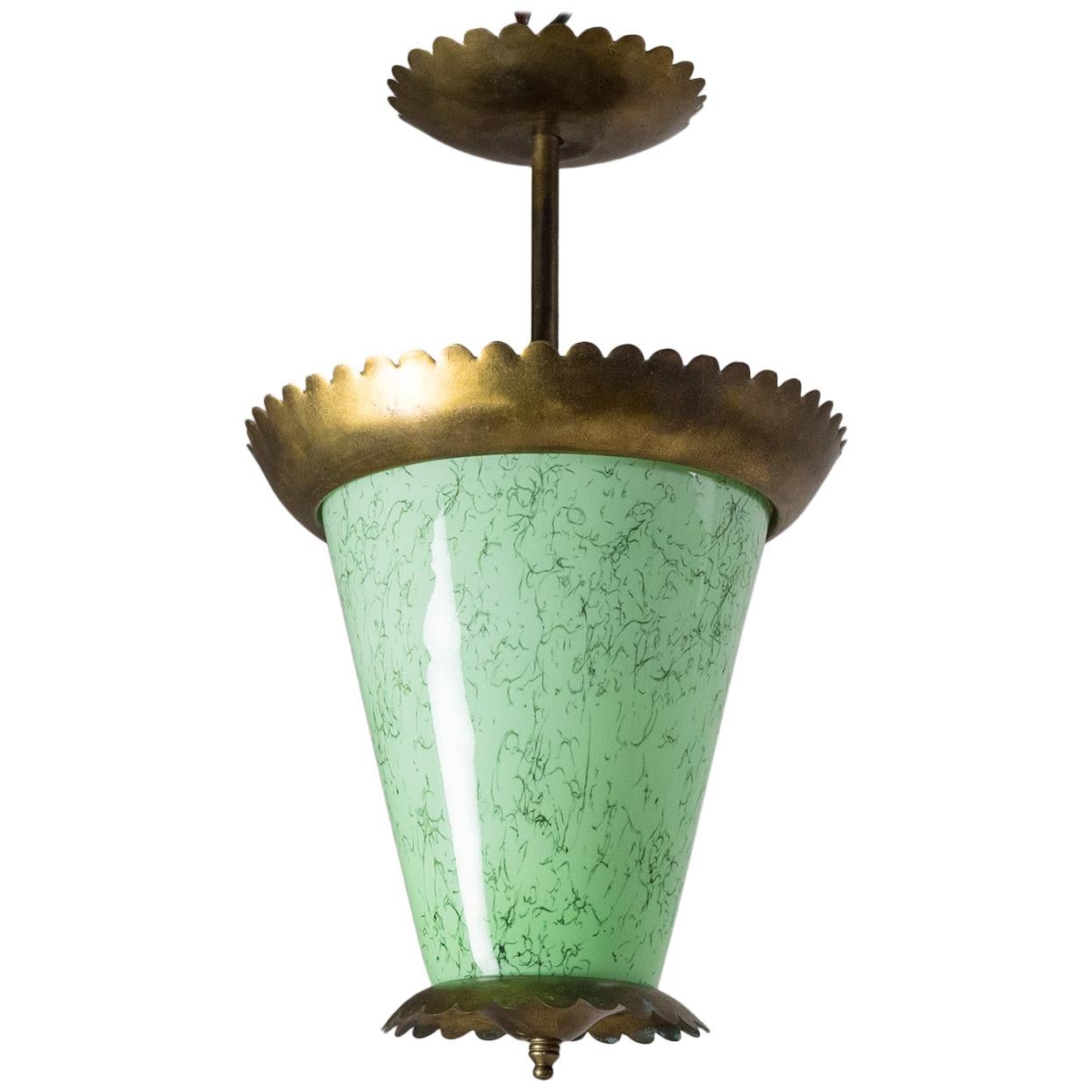 Italian 1940s Lantern, Brass and Murano Glass