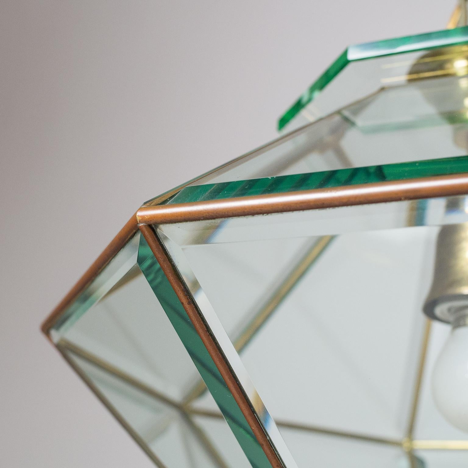 Italian 1940s Lantern, Faceted Glass and Brass 5