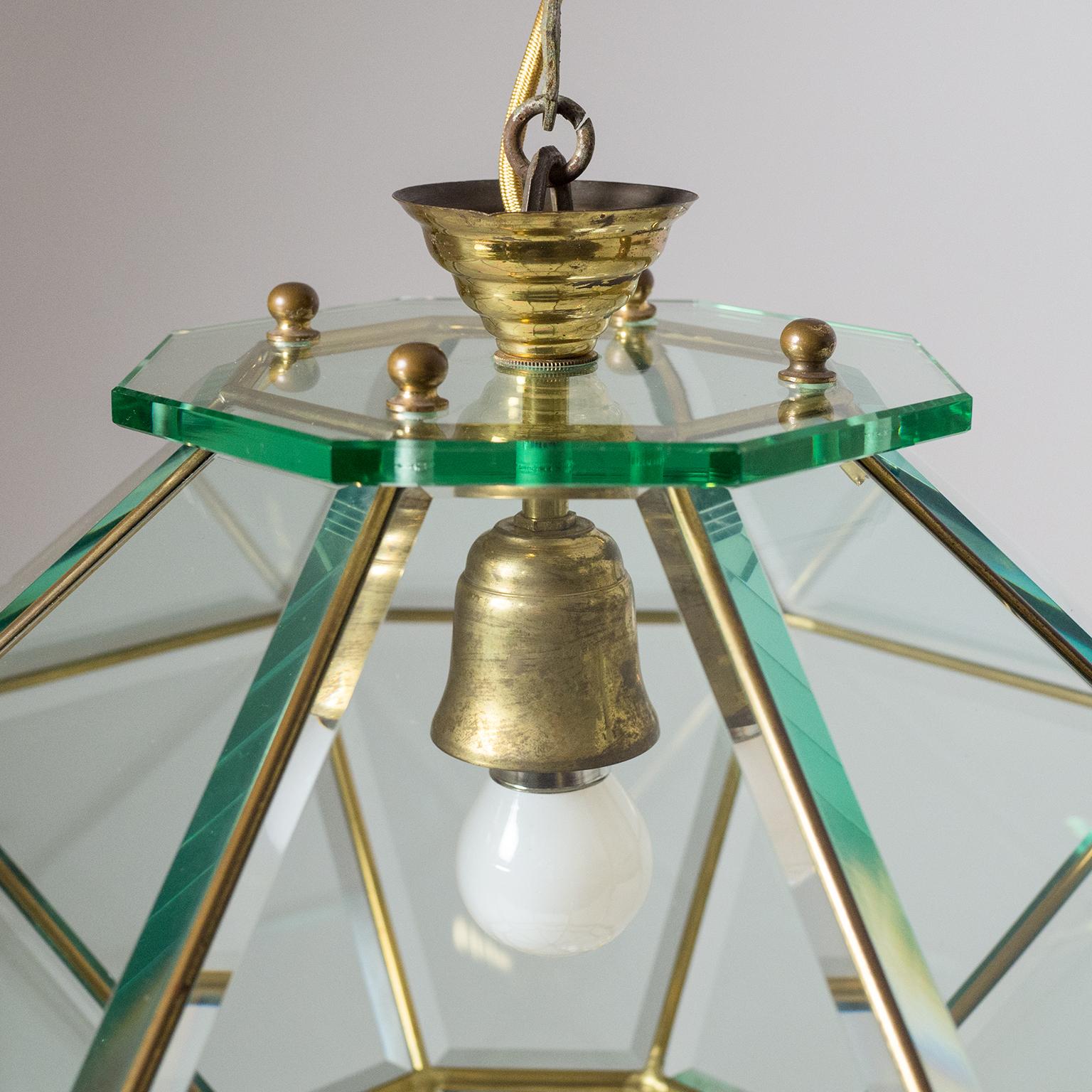 Italian 1940s Lantern, Faceted Glass and Brass 6