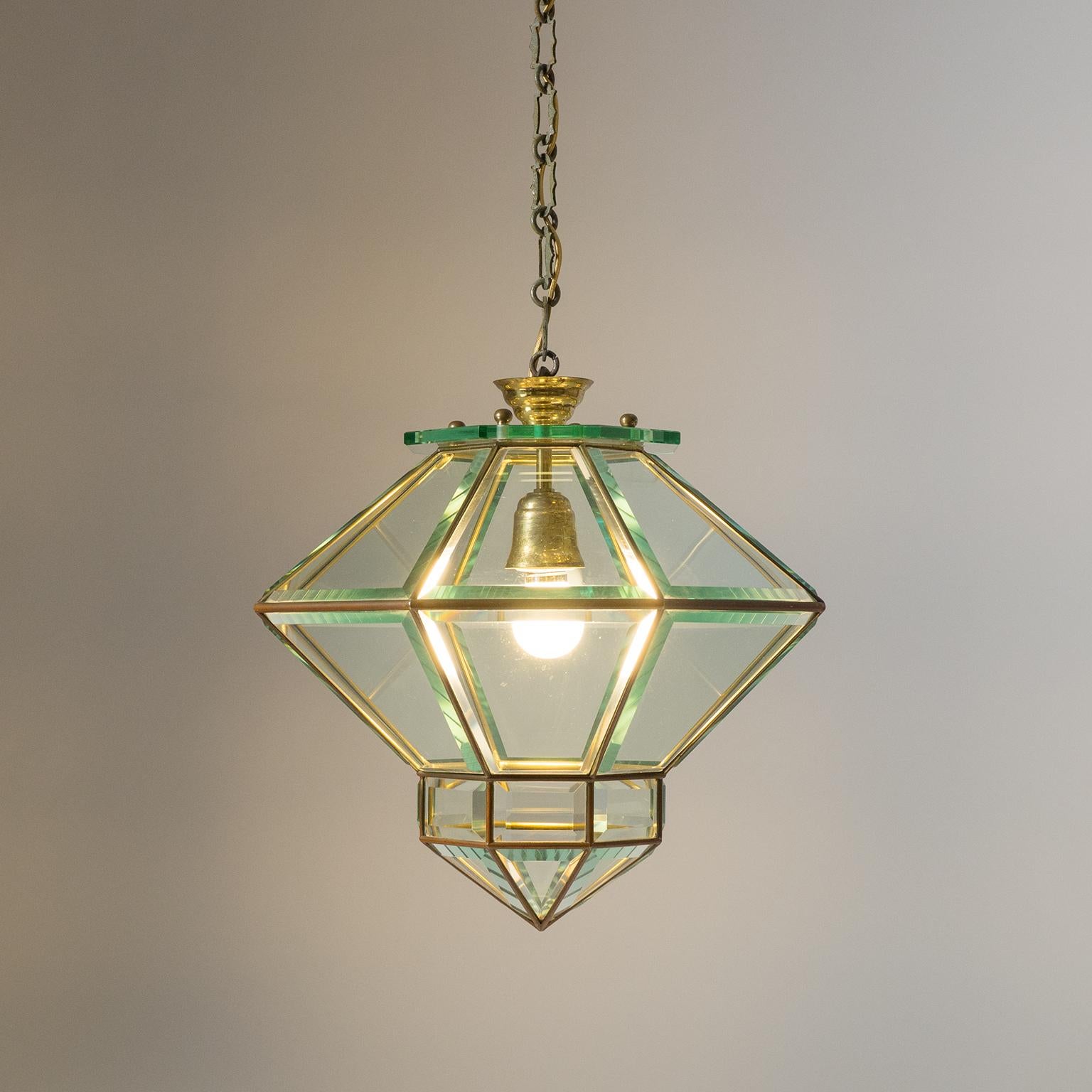 Italian 1940s Lantern, Faceted Glass and Brass 6