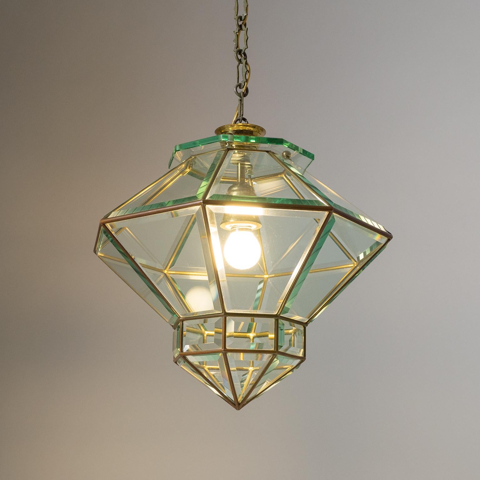 Italian 1940s Lantern, Faceted Glass and Brass 8