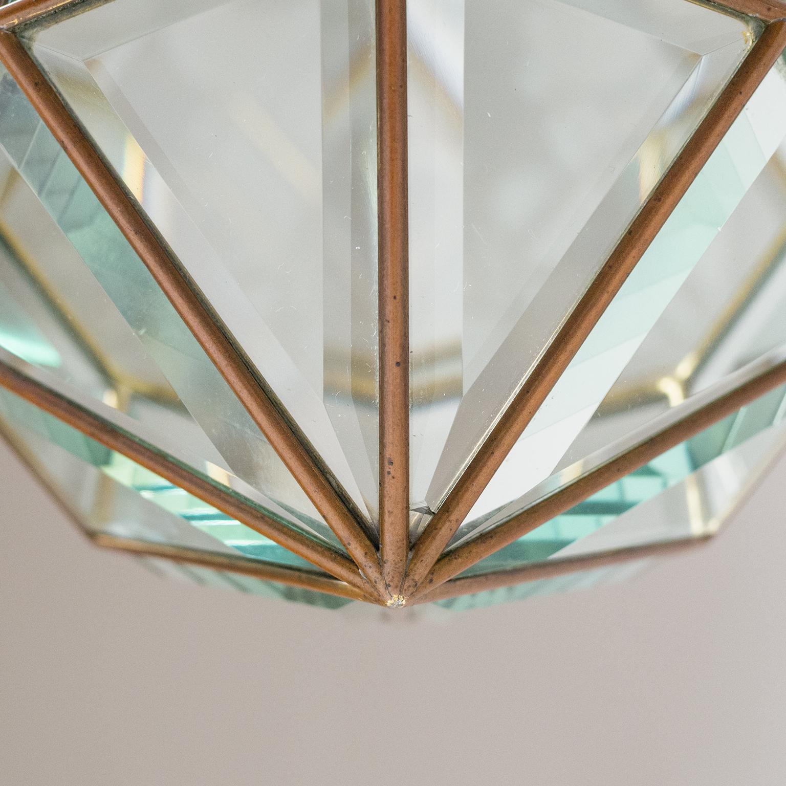 Italian 1940s Lantern, Faceted Glass and Brass 10
