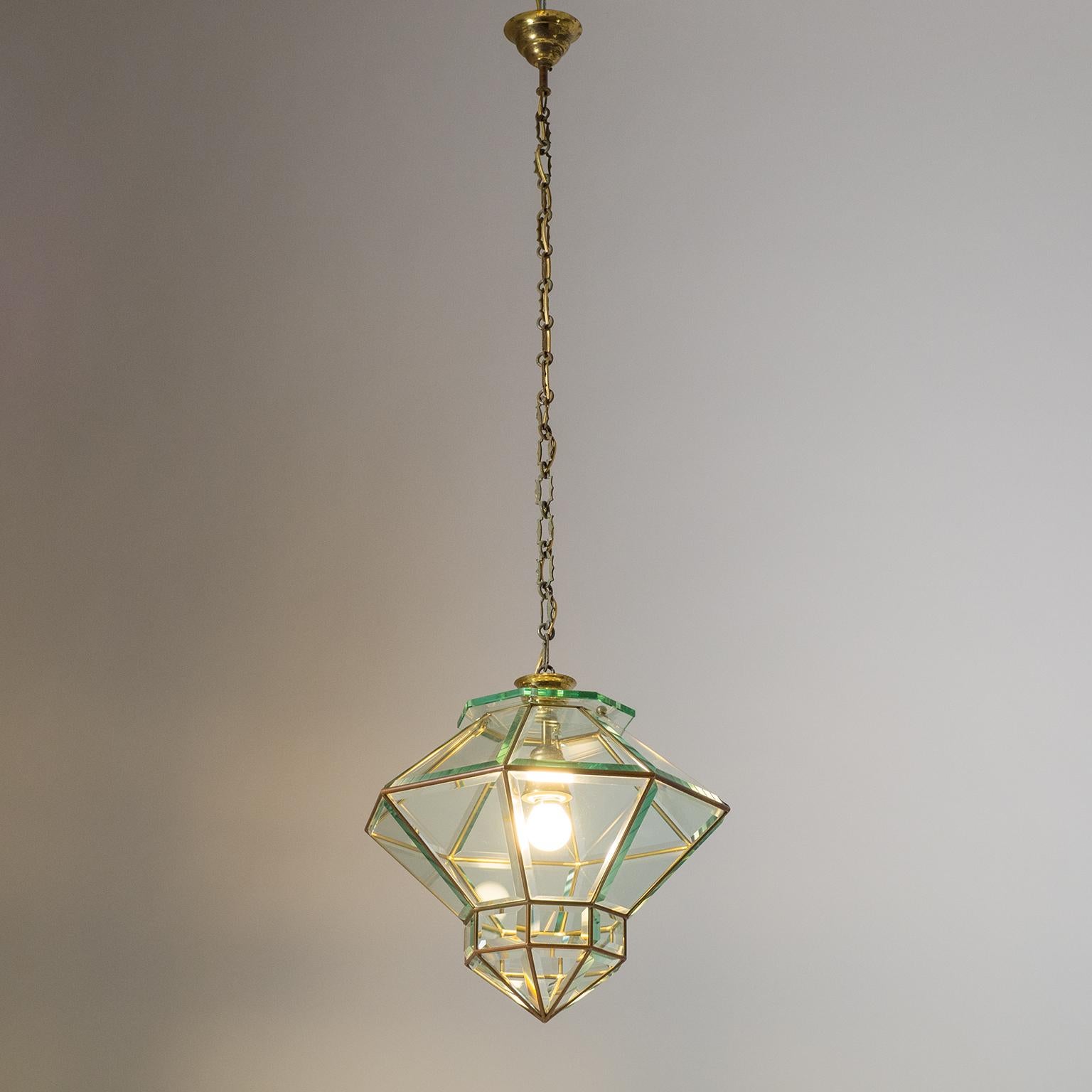 Italian 1940s Lantern, Faceted Glass and Brass 13