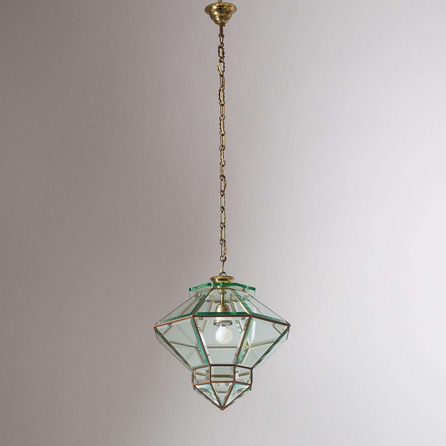 Italian 1940s Lantern, Faceted Glass and Brass 14
