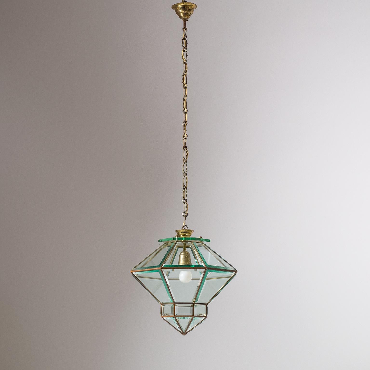 Italian 1940s Lantern, Faceted Glass and Brass 2