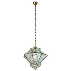 Italian 1940s Lantern, Faceted Glass and Brass
