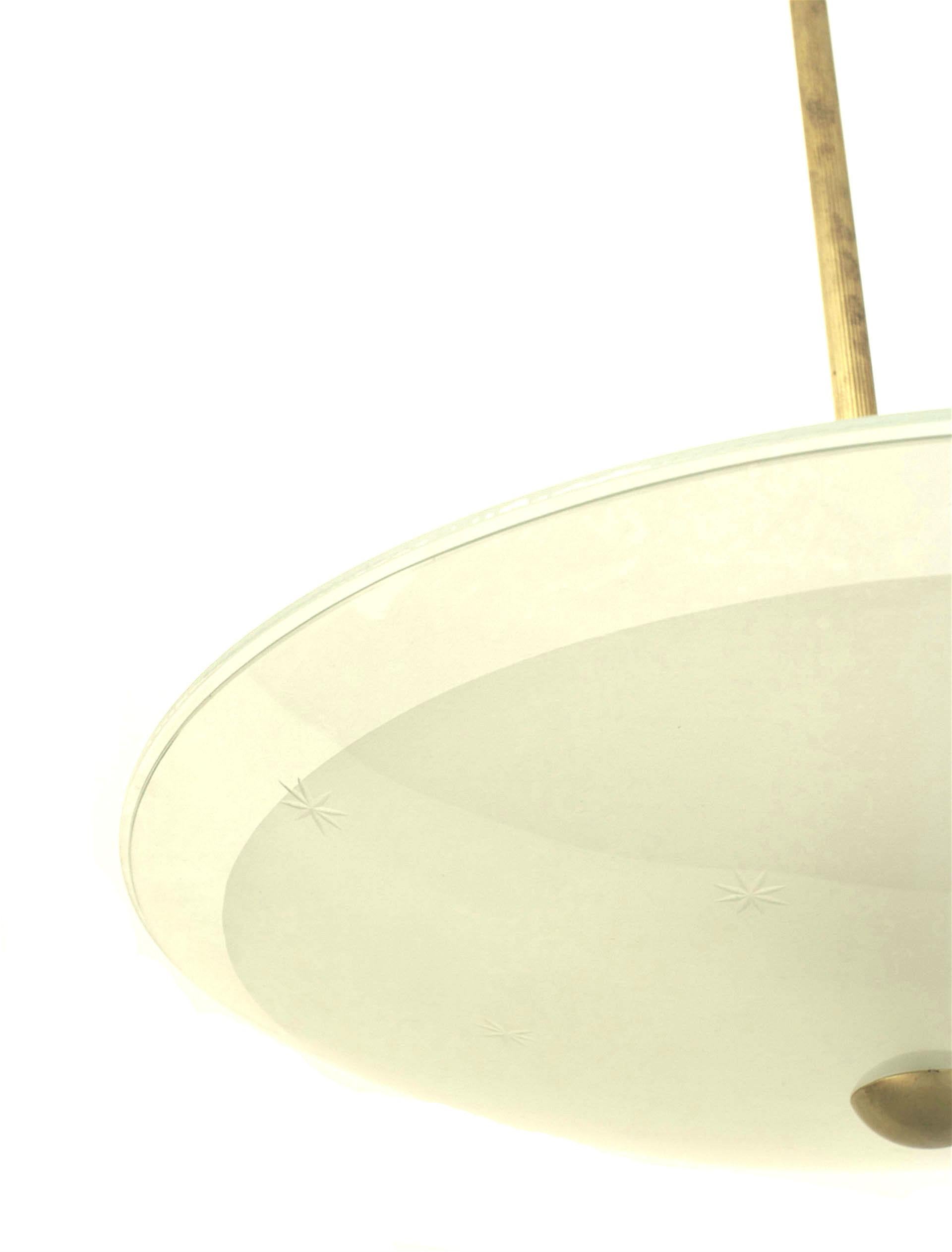 Mid-Century Modern Brussoti Italian Mid-Century Frosted Glass and Etched Star Chandelier
