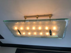 Italian 1940s Light by Giovanni Gariboldi Etched Crystal Glass and Brass