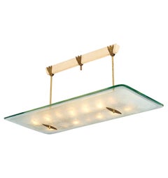 Italian 1940s Light by Giovanni Gariboldi Etched Crystal Glass and Brass