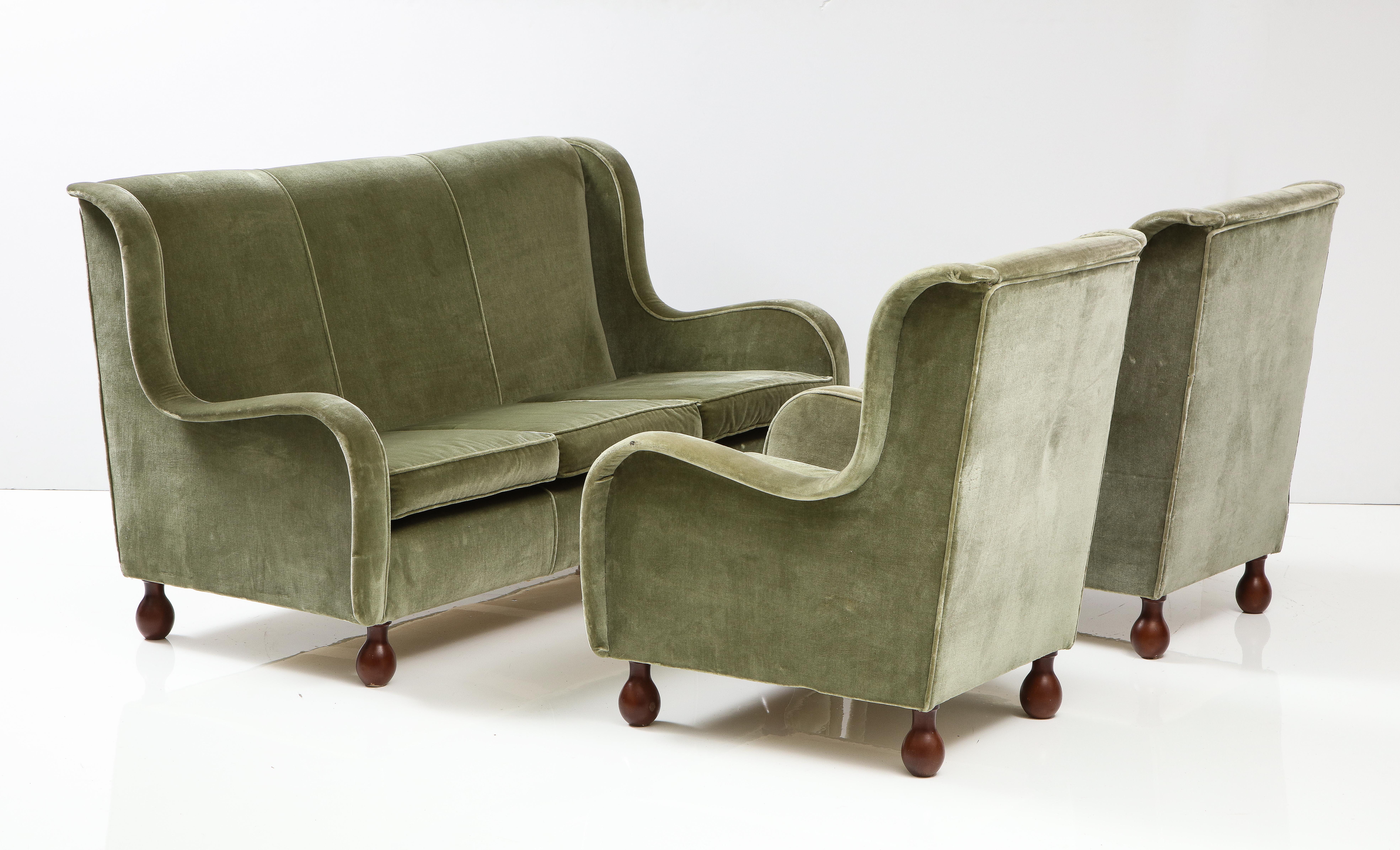 Italian 1940's Living Room Suite, Sofa, Pair of Chairs, Pair of Slipper Chair 8