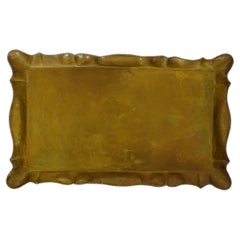 Italian 1940s Monumental Hammered Brass and Twisted Rope Decoration Serving Tray