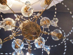 Italian 1940s Neoclassical Ten-Light Giltwood Pear Crystal Chandelier