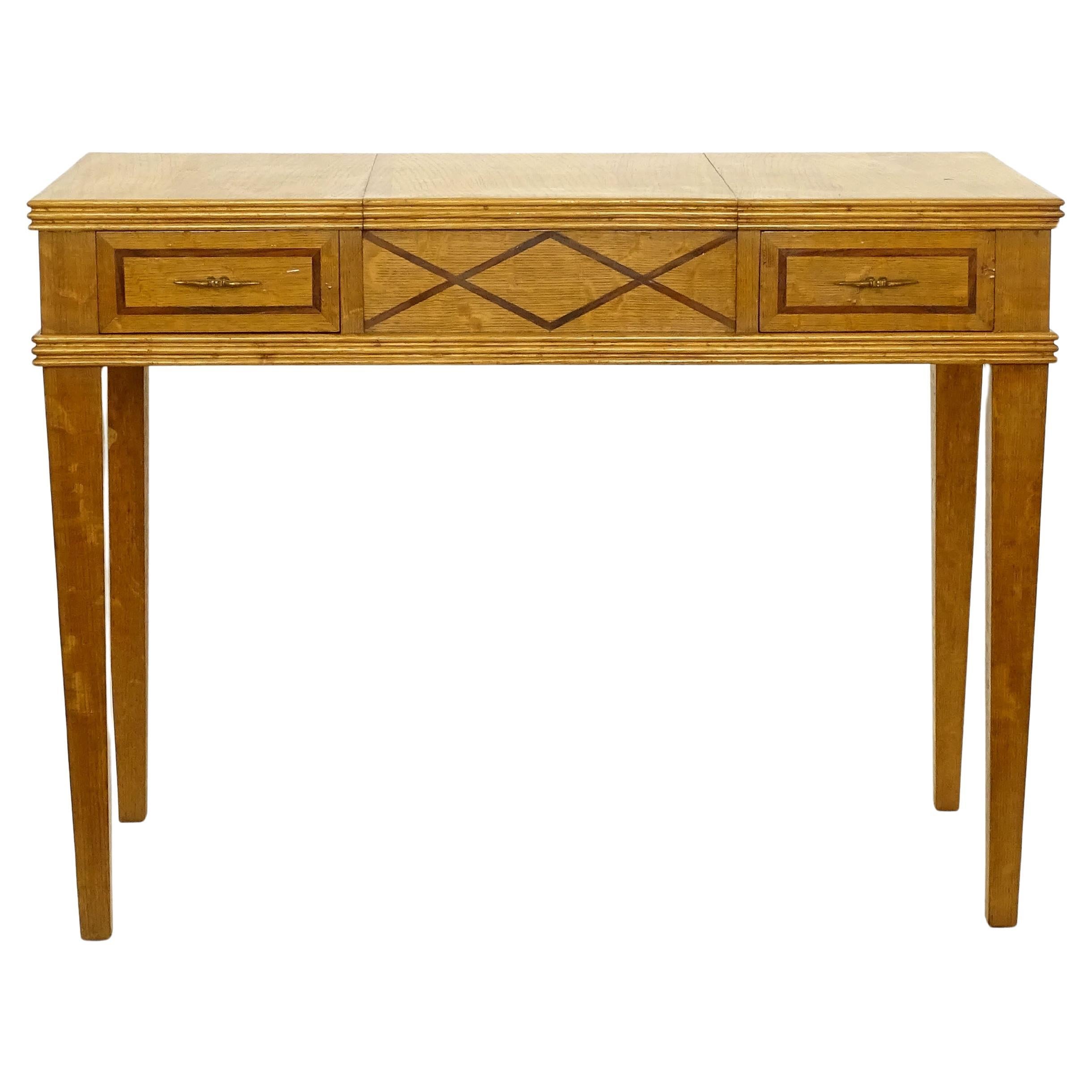 Vanità in legno di Oak del 1940 con due cassetti e specchio in vendita