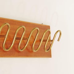 Italian 1940s Ondulation Brass and Wood Coat Rack