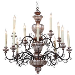 Italian 1940s Painted Carved Wood and Iron Chandelier