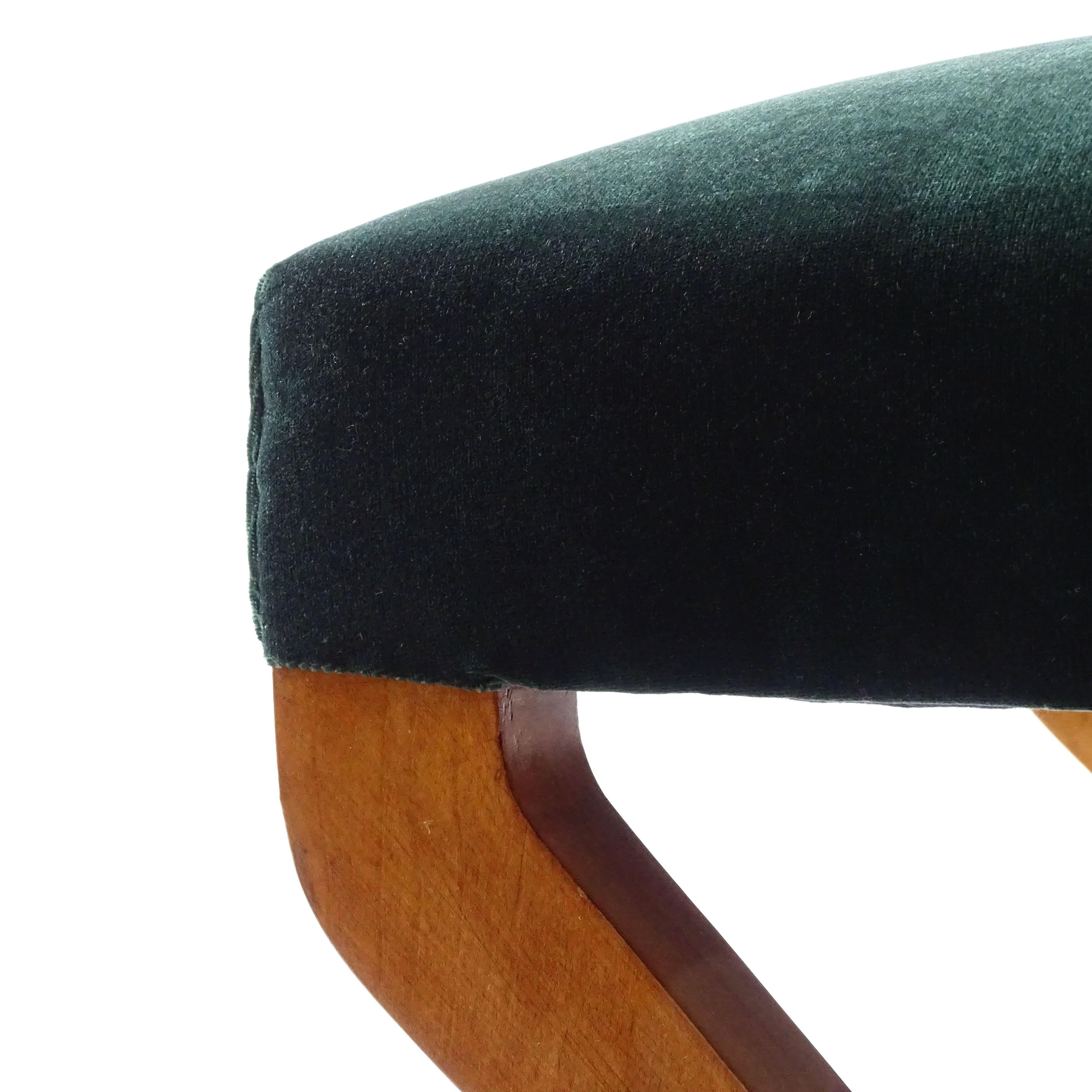 Italian 1940s Pair of Cross-Legged Stools in Wood and Green Velvet 3