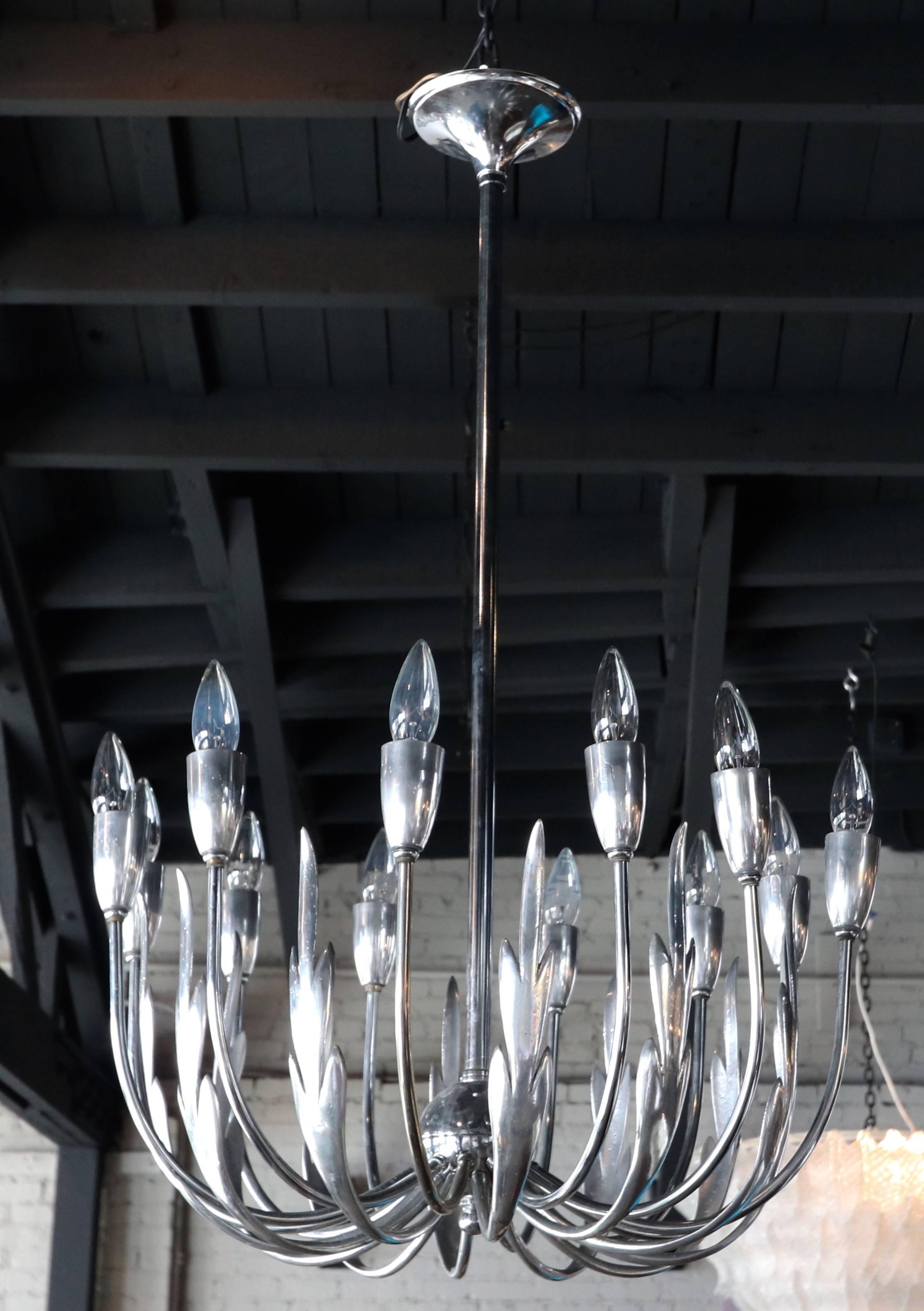 Italian, 1940s Pewter Leaf Chandelier In Good Condition In Los Angeles, CA