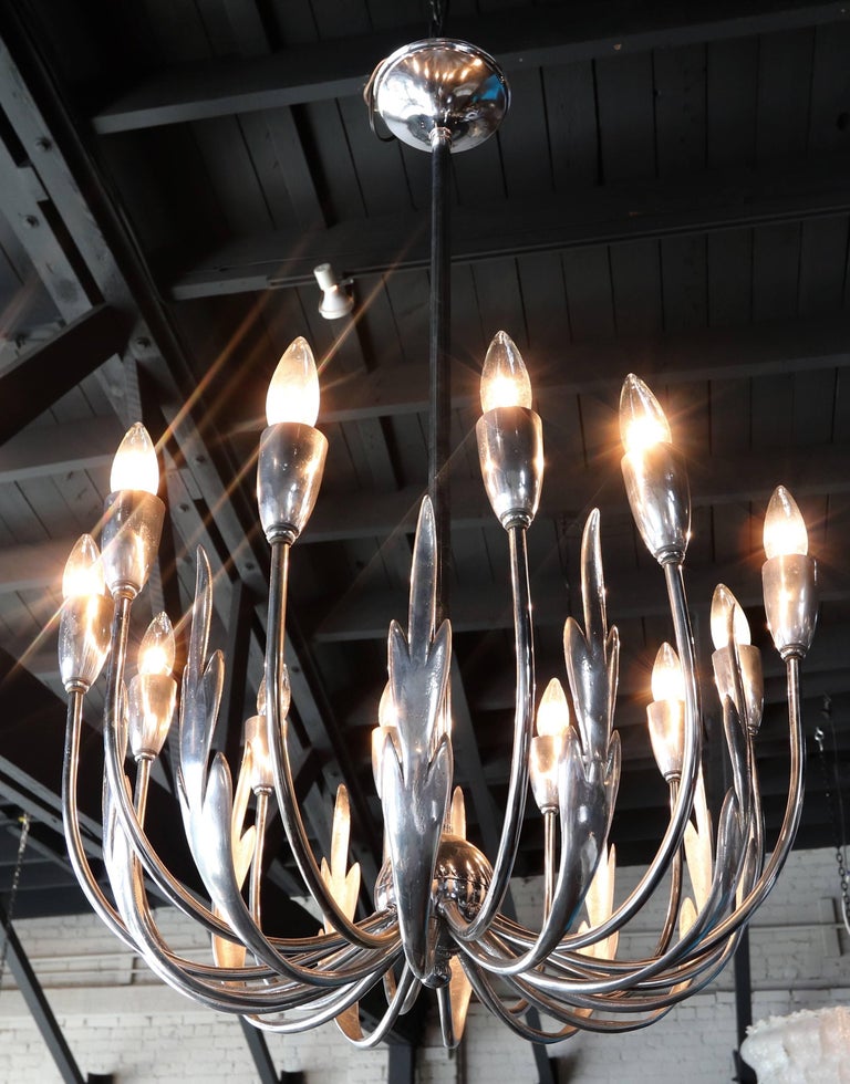 Italian 1940s Pewter Leaf Chandelier For Sale at 1stdibs