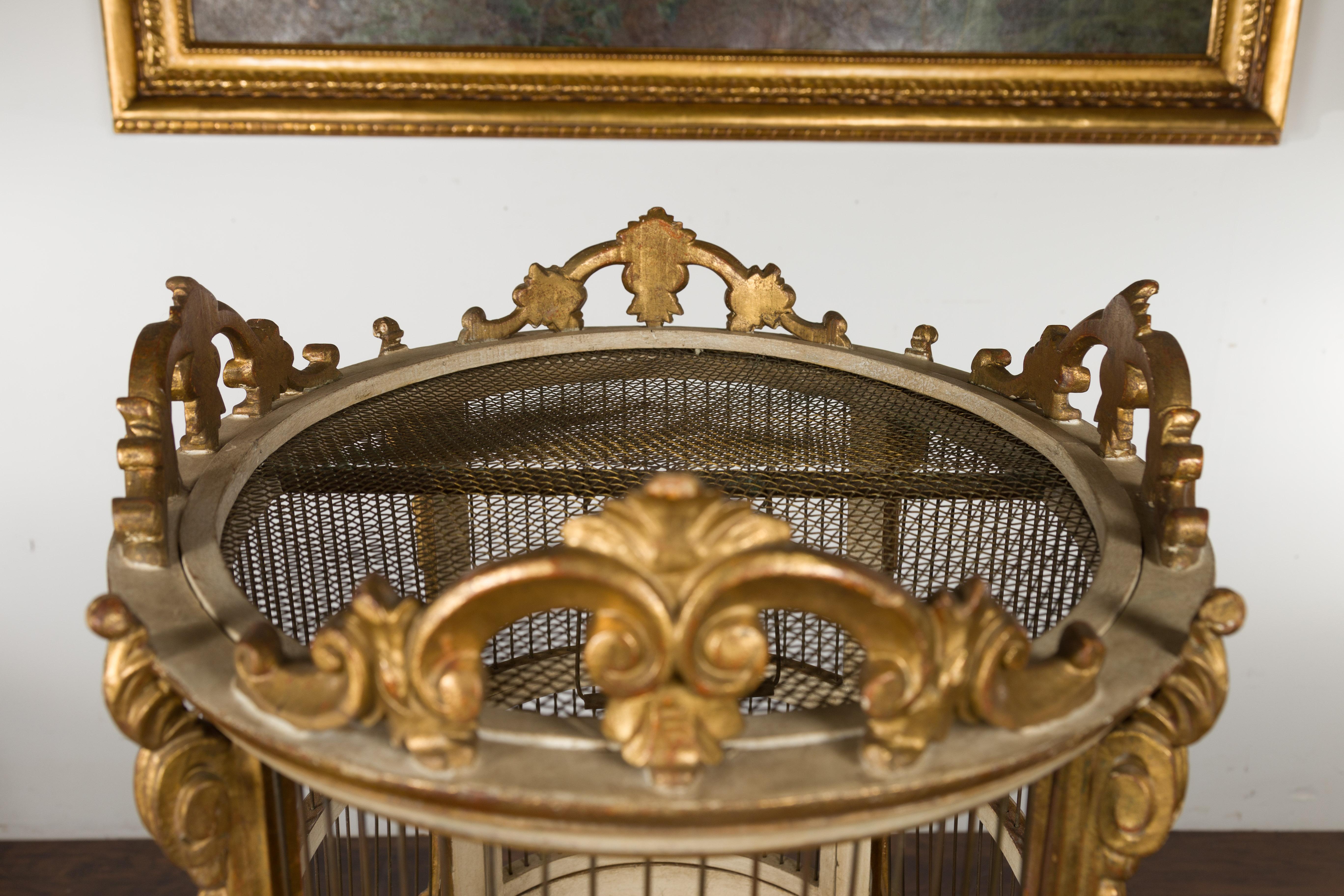 Italian 1940s Rococo Style Oval Birdcage with Gilt and Painted Accents 9