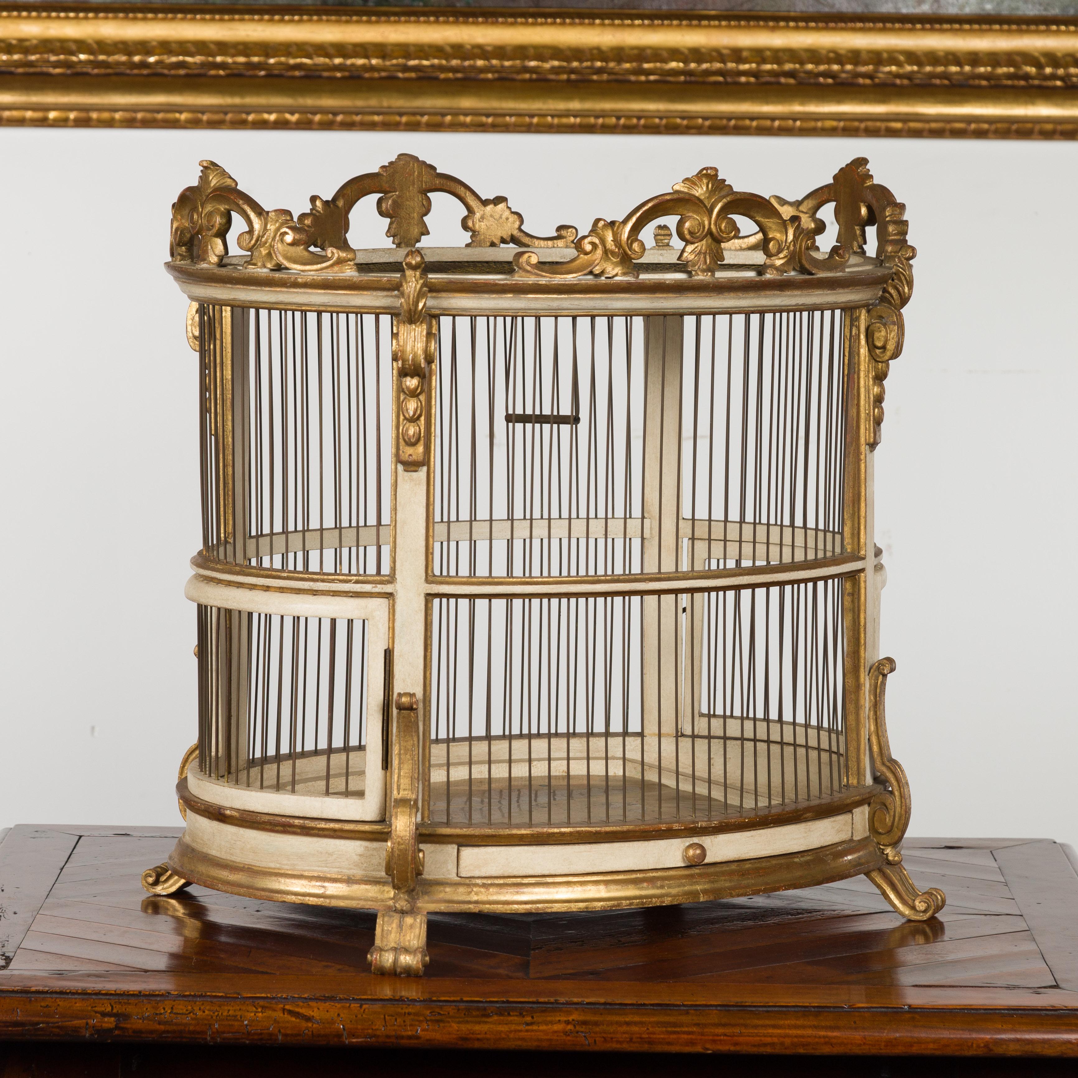 Italian 1940s Rococo Style Oval Birdcage with Gilt and Painted Accents 2